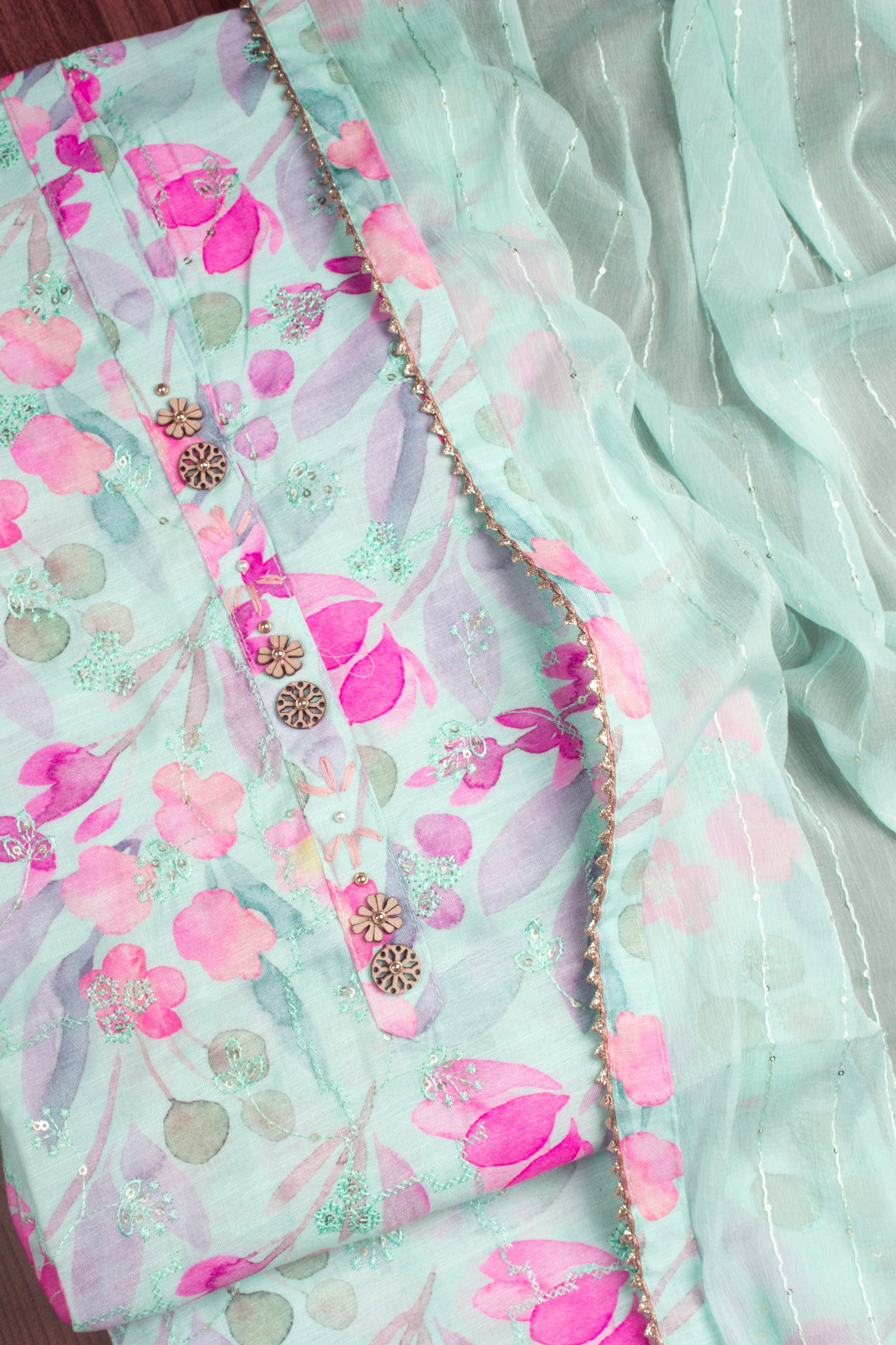 Cyan Blue Colour Unstitched Dress Material -Dress Material- Just Salwars