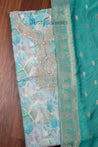 Cyan Colour Muslin Dress Material with Silk Dupatta -Dress Material- Just Salwars
