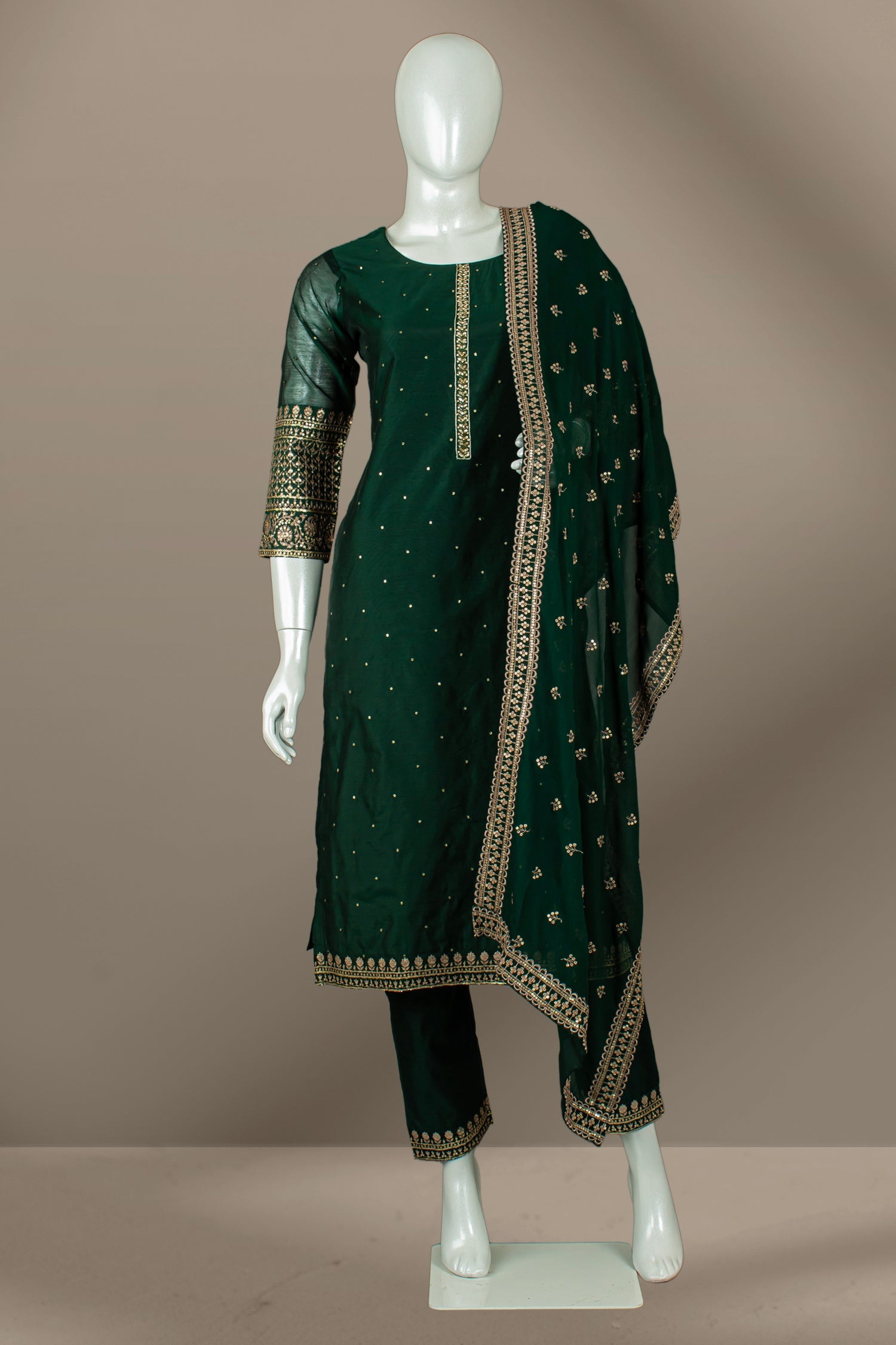 Dark Green Colour Straight Cut Salwar Suit -Salwar Suit- Just Salwars