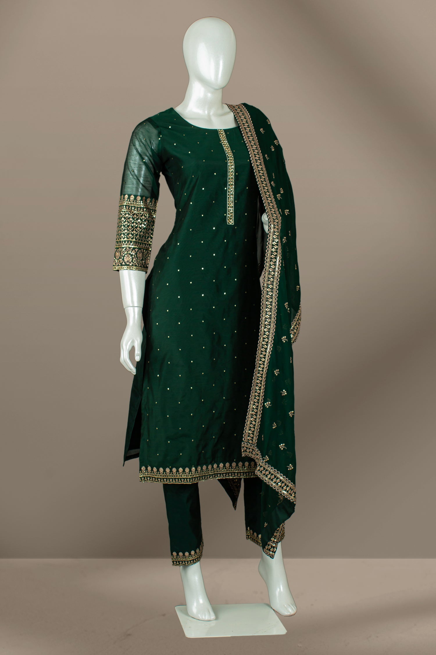 Dark Green Colour Straight Cut Salwar Suit -Salwar Suit- Just Salwars