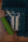 Green and Blue Colour Muslin Dress Material with Silk Cotton Dupatta -Dress Material- Just Salwars