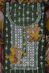 Green and Mustard Colour Muslin Dress Material -Dress Material- Just Salwars