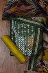 Green and Mustard Colour Muslin Dress Material -Dress Material- Just Salwars