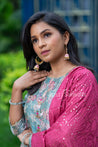 Green and Pink Colour Unstitched Dress Material -Dress Material- Just Salwars