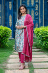 Green and Pink Colour Unstitched Dress Material -Dress Material- Just Salwars