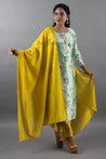 Green and Yellow Colour Silk Cotton Straight Cut Salwar Suit -Salwar Suit- Just Salwars