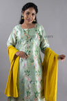 Green and Yellow Colour Silk Cotton Straight Cut Salwar Suit -Salwar Suit- Just Salwars