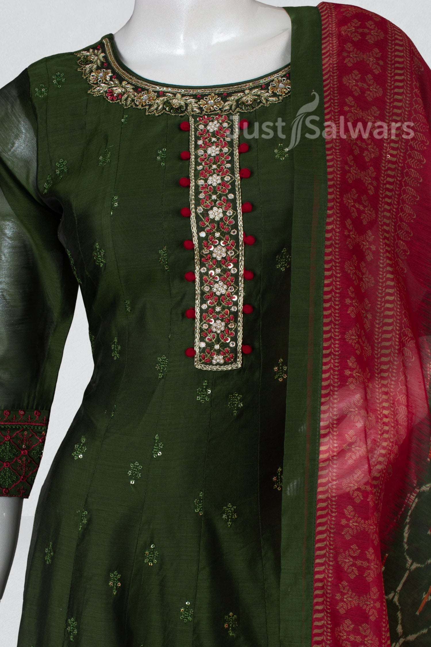 Green Colour Anarkali Suit Set -Anarkali- Just Salwars