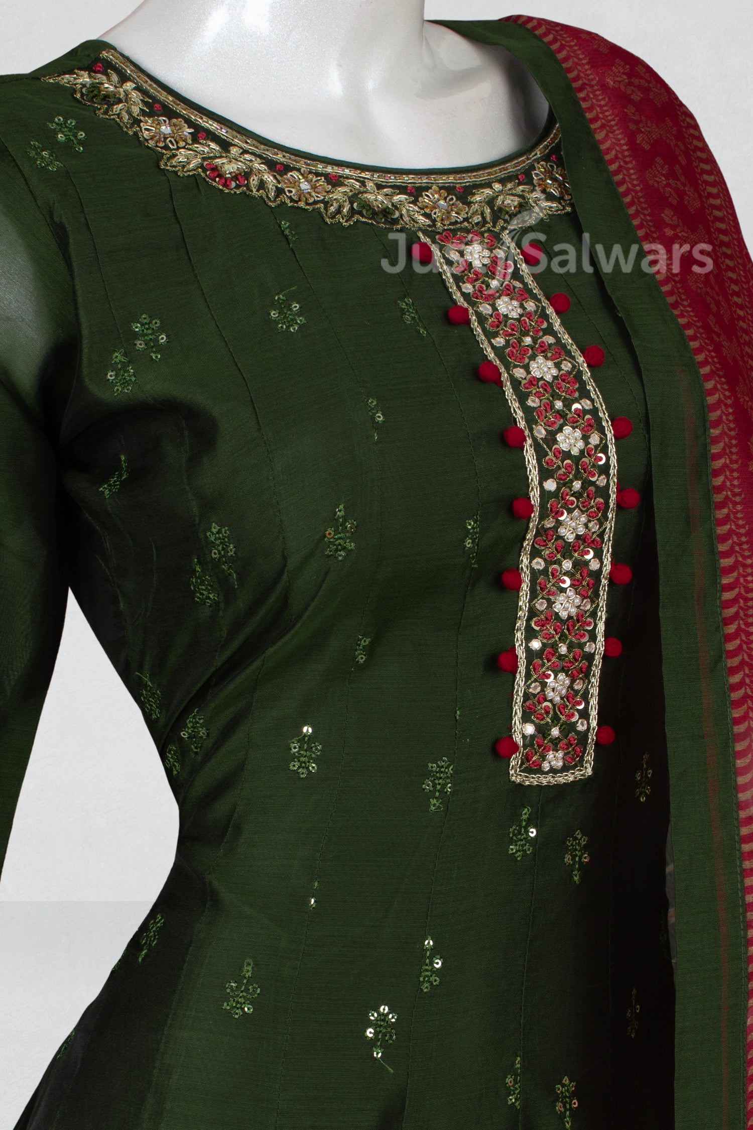 Green Colour Anarkali Suit Set -Anarkali- Just Salwars
