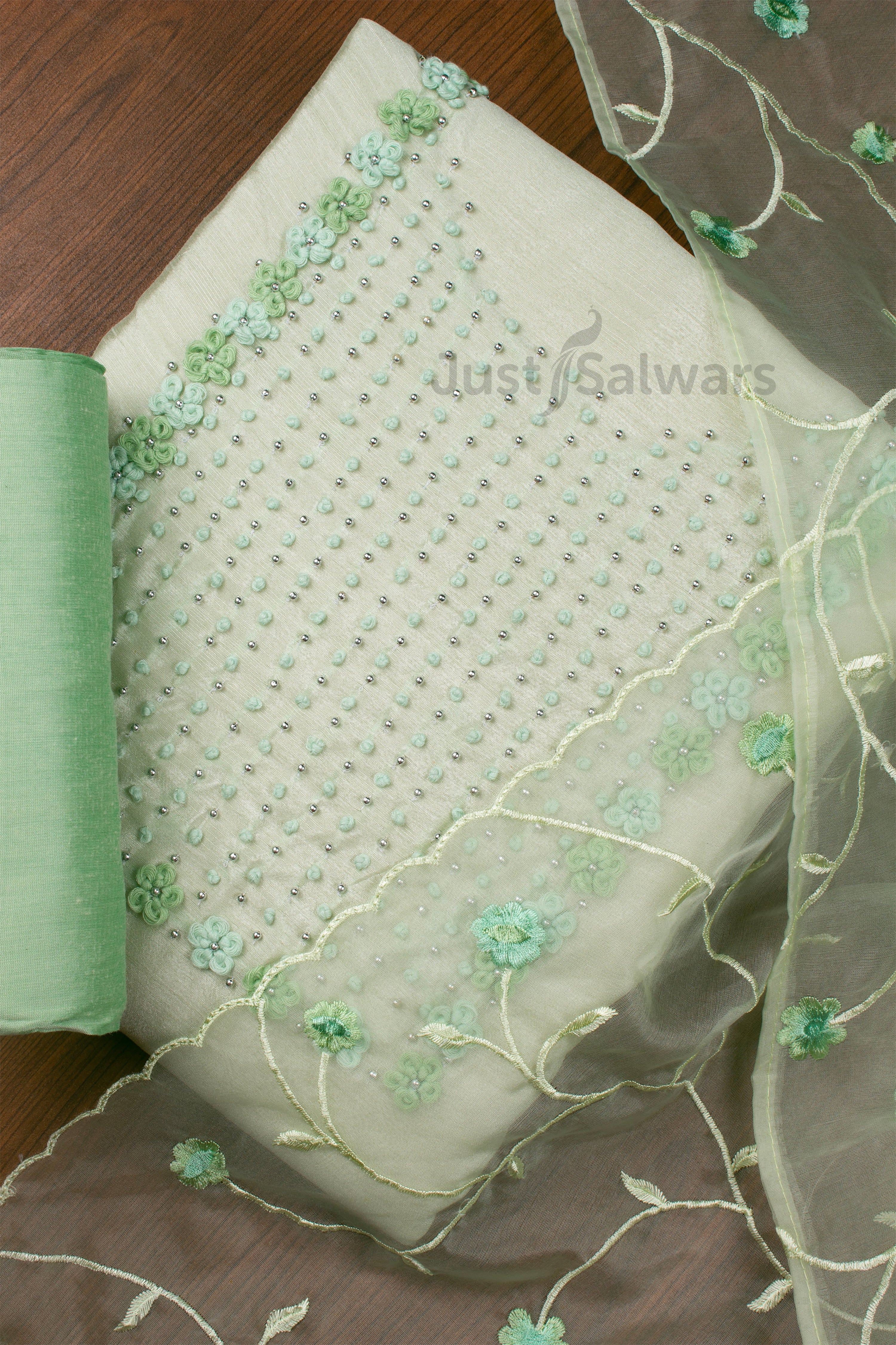 Green Colour Dress Material -Dress Material- Just Salwars