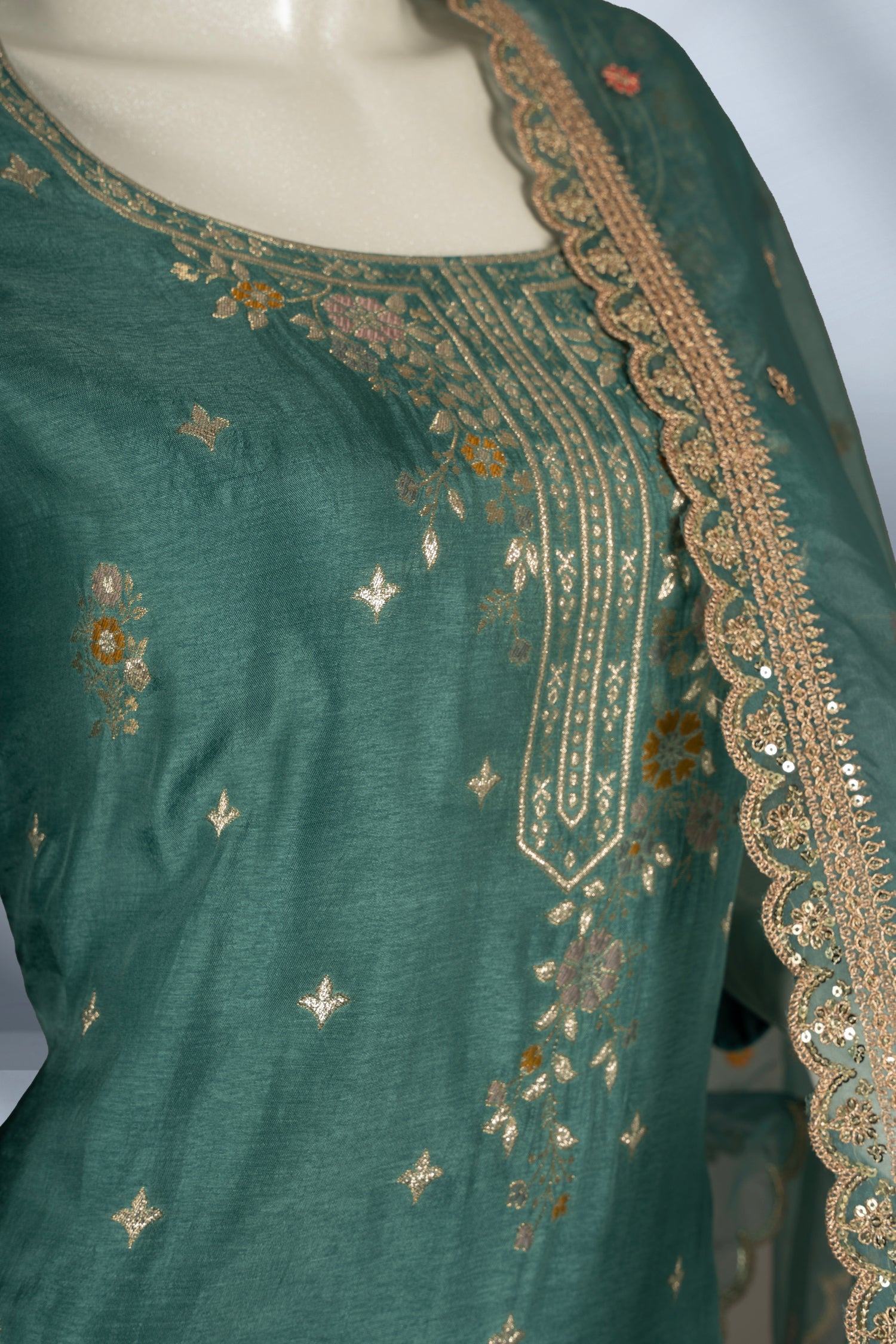 Green Colour Muslin Straight Cut Salwar Suit -Salwar Suit- Just Salwars