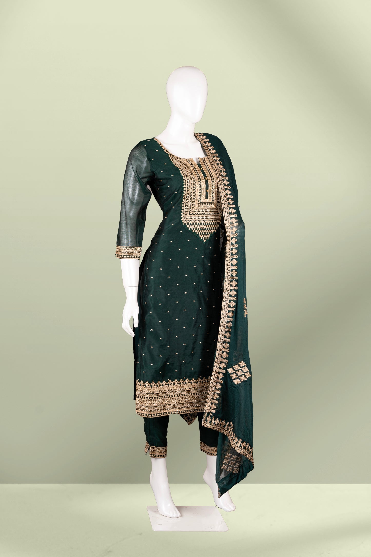 Green Colour Straight Cut Salwar Suit -Salwar Suit- Just Salwars