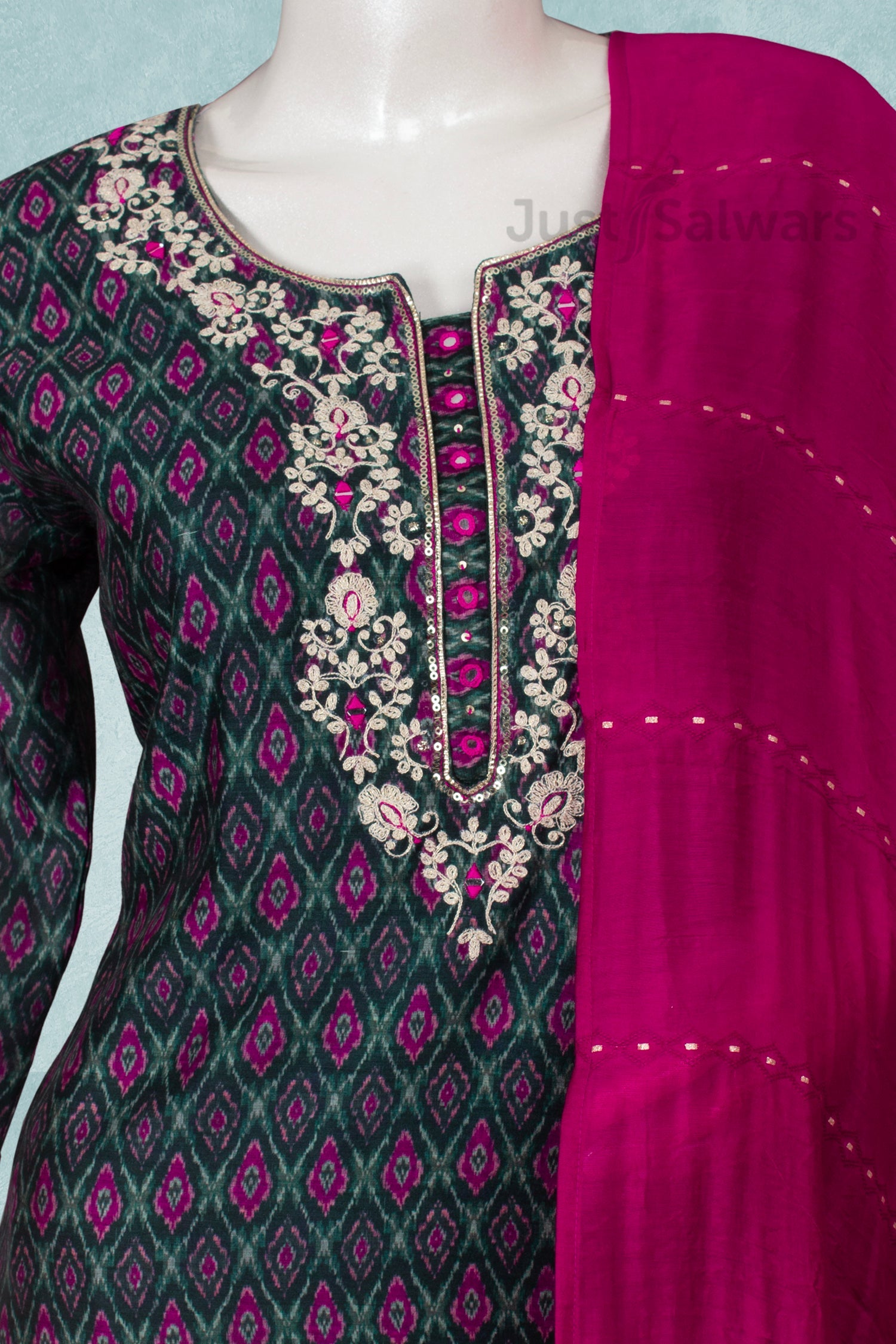 Green Colour Straight Cut Salwar Suit -Salwar Suit- Just Salwars