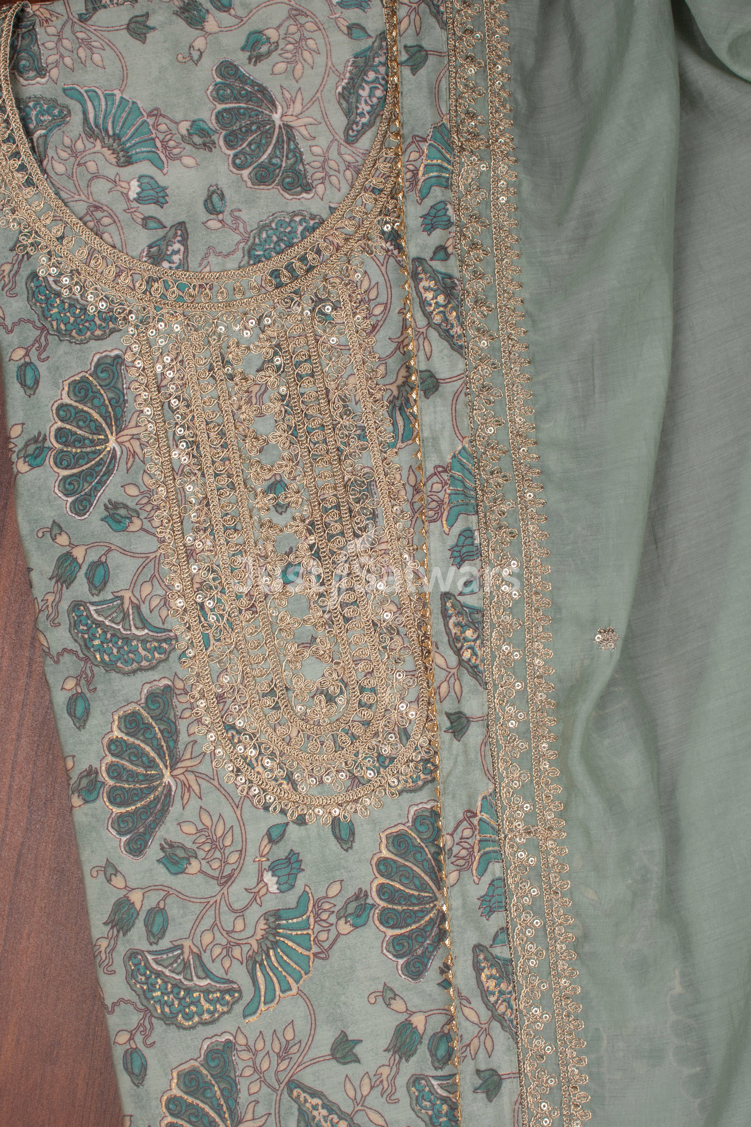 Green Colour Unstitched Dress Material -Dress Material- Just Salwars