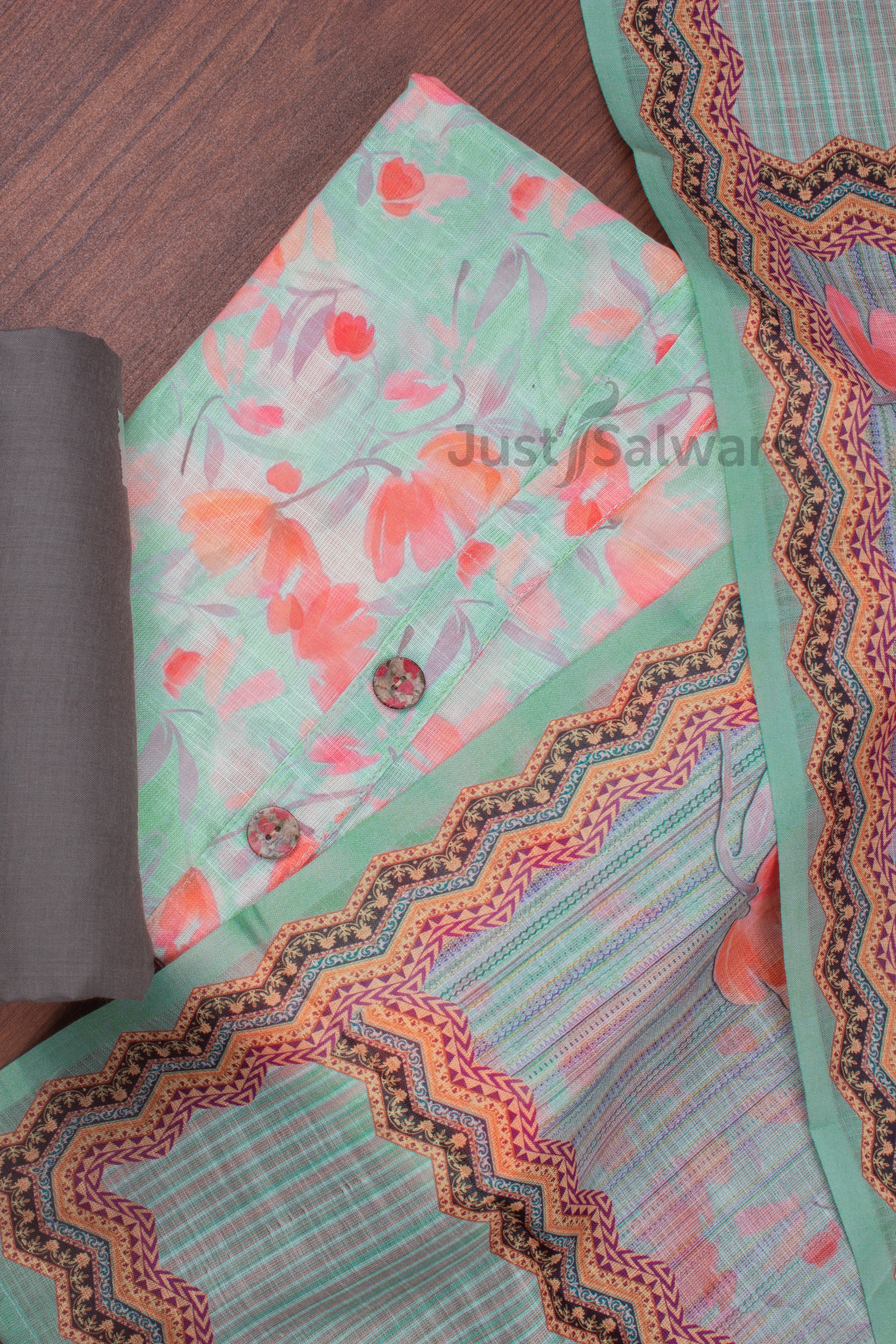 Green Colour Unstitched Dress Material -Dress Material- Just Salwars