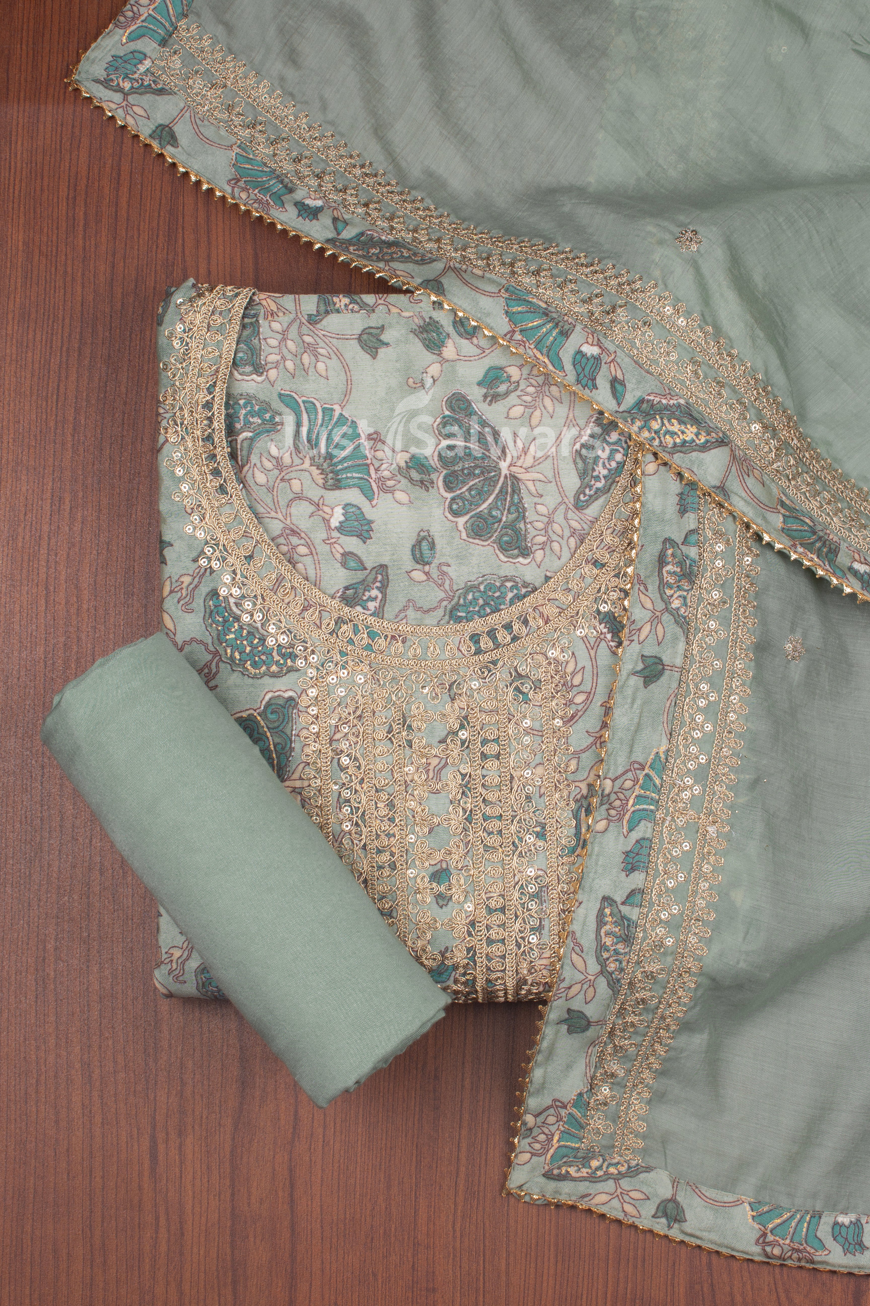 Green Colour Unstitched Dress Material -Dress Material- Just Salwars