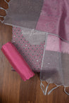 Grey and Pink Colour Tissue Silk Dress Material -Dress Material- Just Salwars