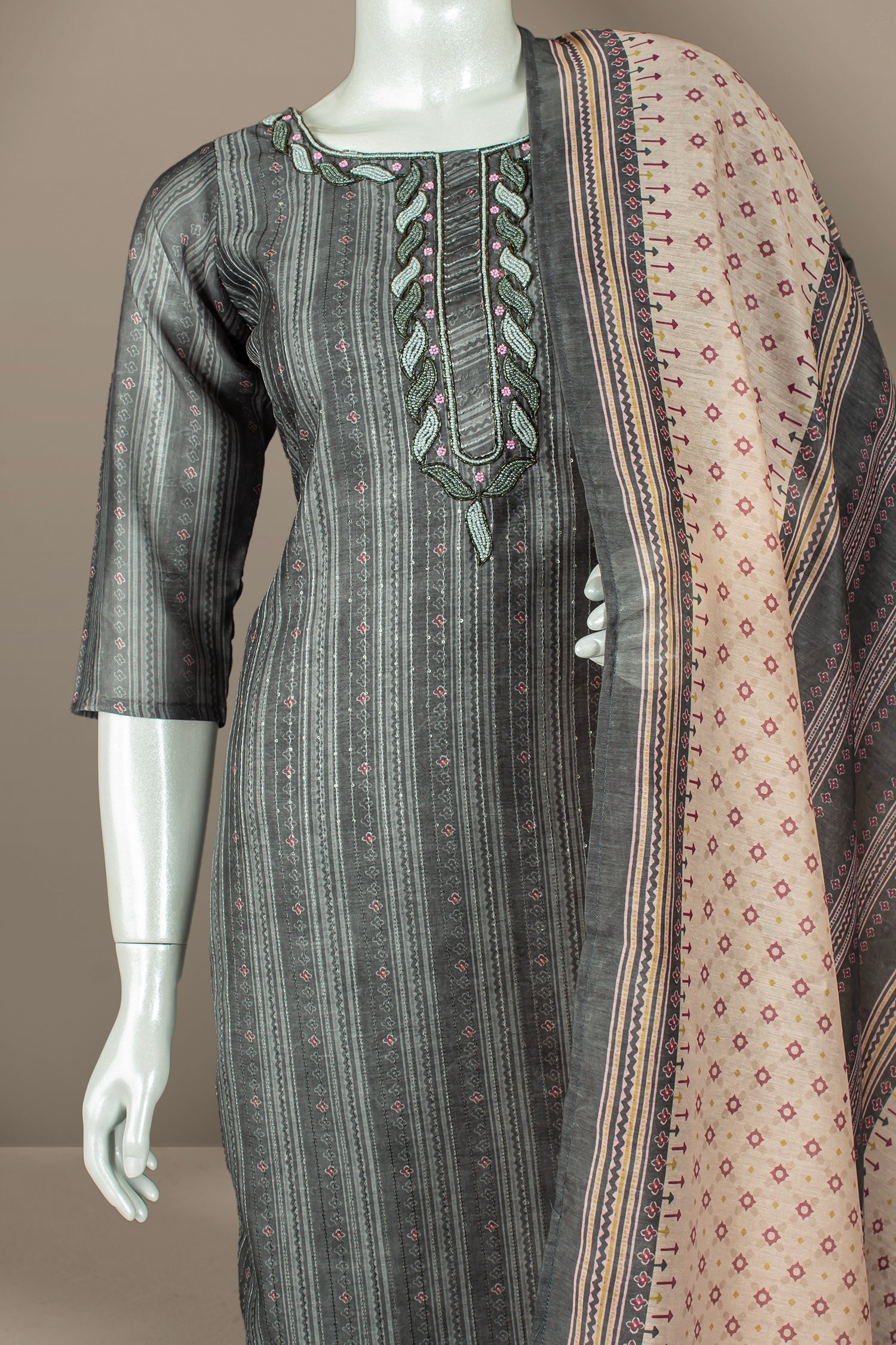 Grey Colour Straight Cut Salwar Suit -Salwar Suit- Just Salwars