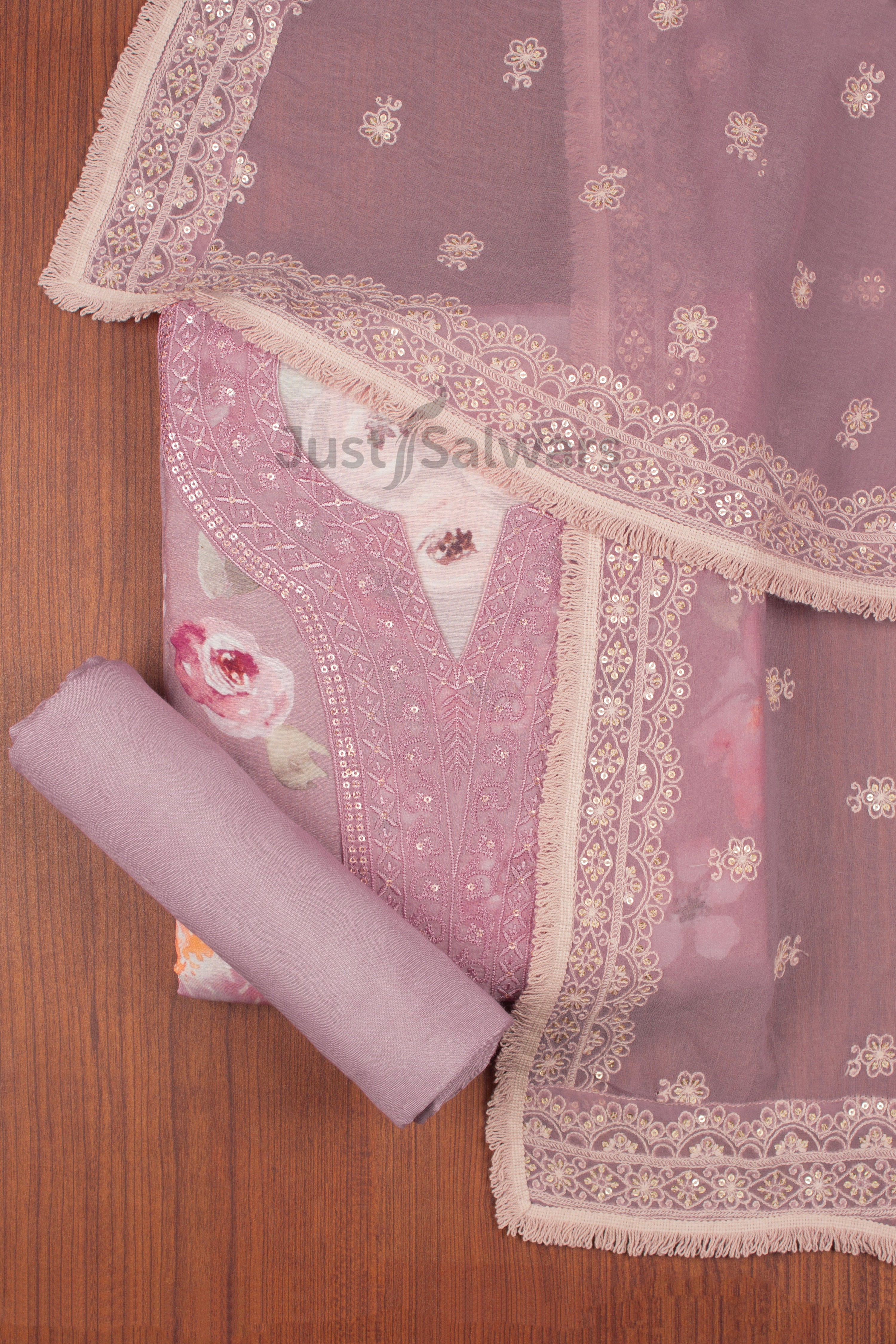 Lavender Colour Unstitched Dress Material -Dress Material- Just Salwars