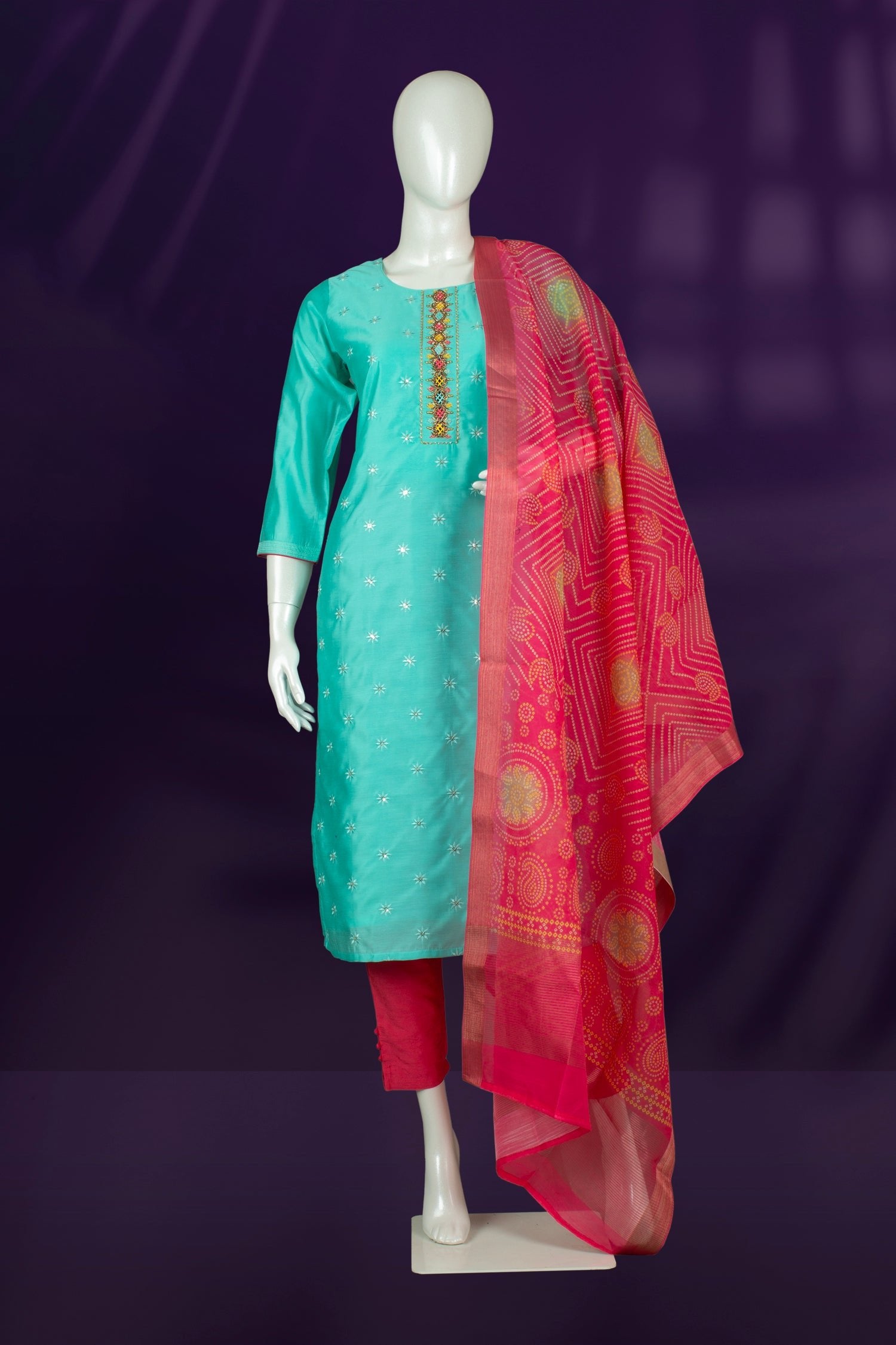 Light Blue and Pink Colour Straight Cut Salwar Suit -Salwar Suit- Just Salwars