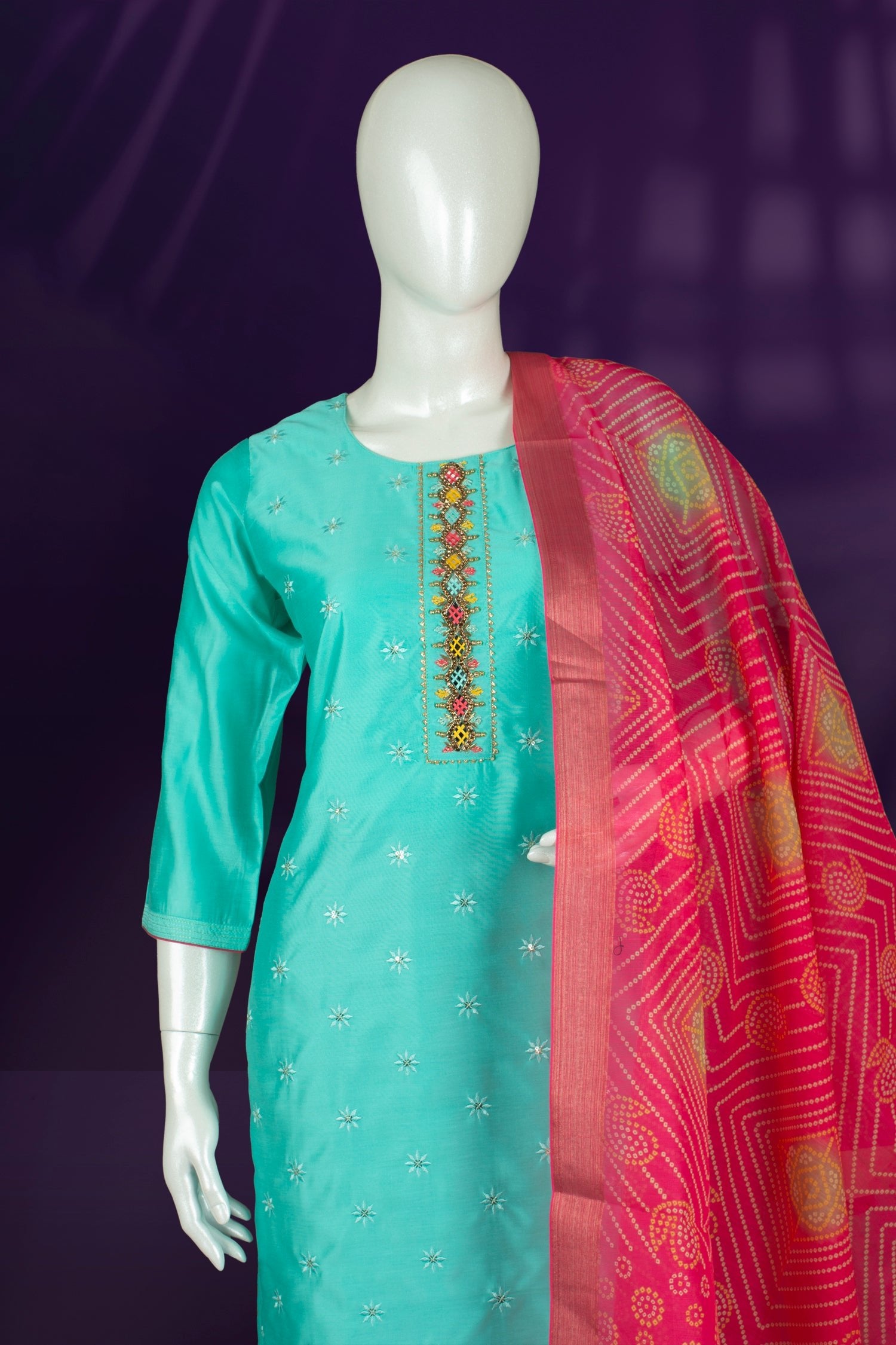 Light Blue and Pink Colour Straight Cut Salwar Suit -Salwar Suit- Just Salwars