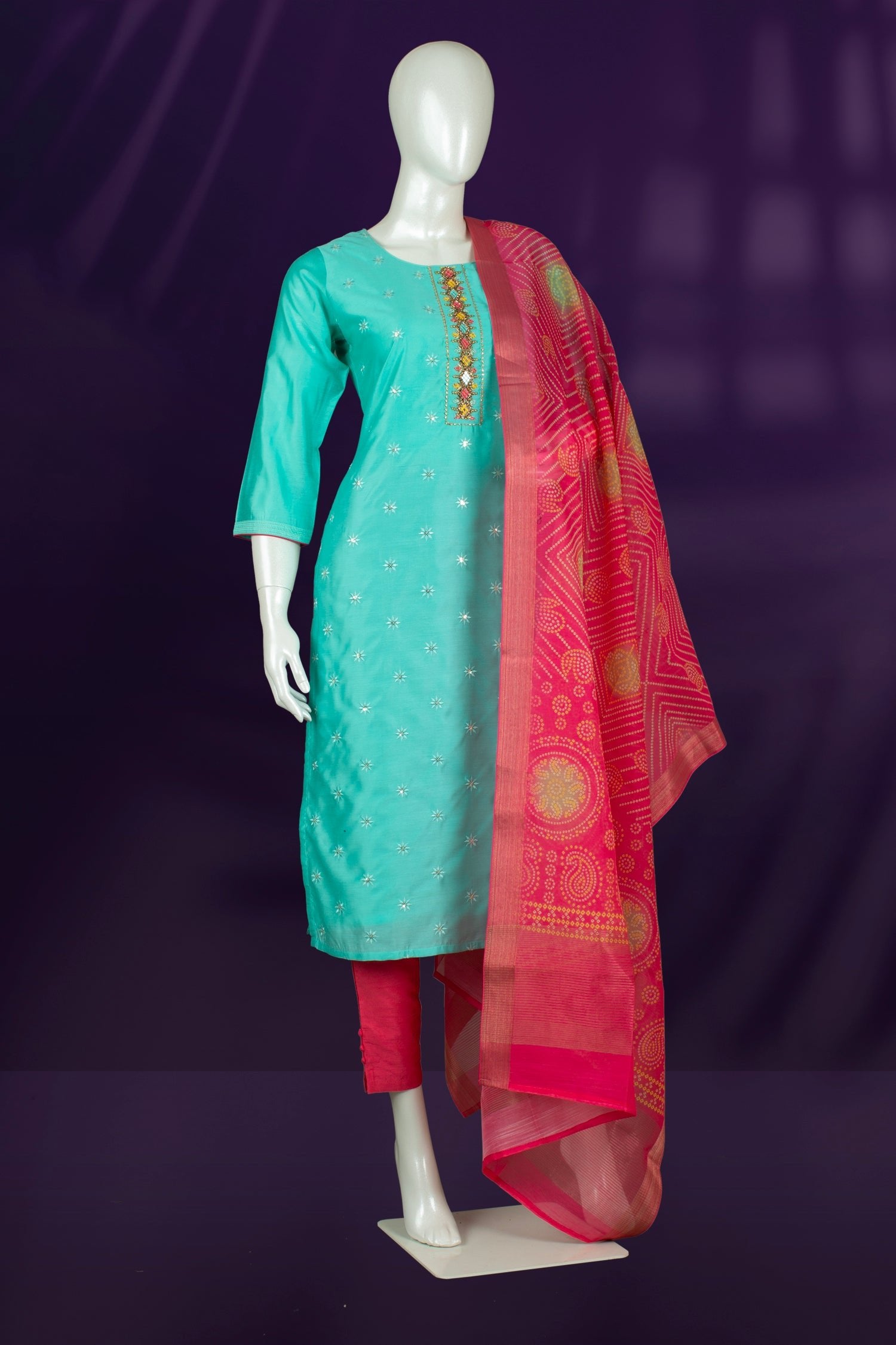 Light Blue and Pink Colour Straight Cut Salwar Suit -Salwar Suit- Just Salwars