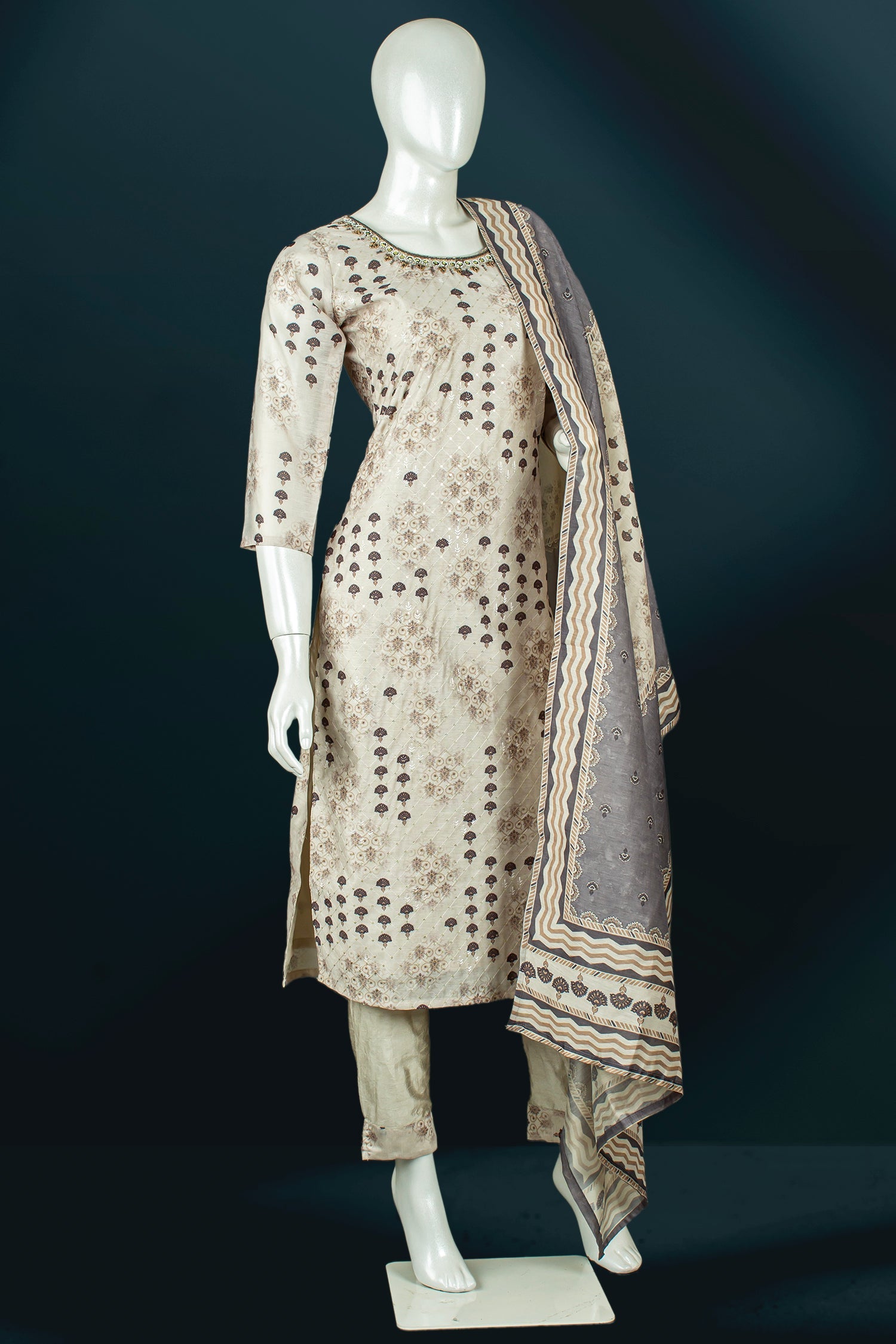 Light Grey Colour Straight Cut Salwar Suit -Salwar Suit- Just Salwars