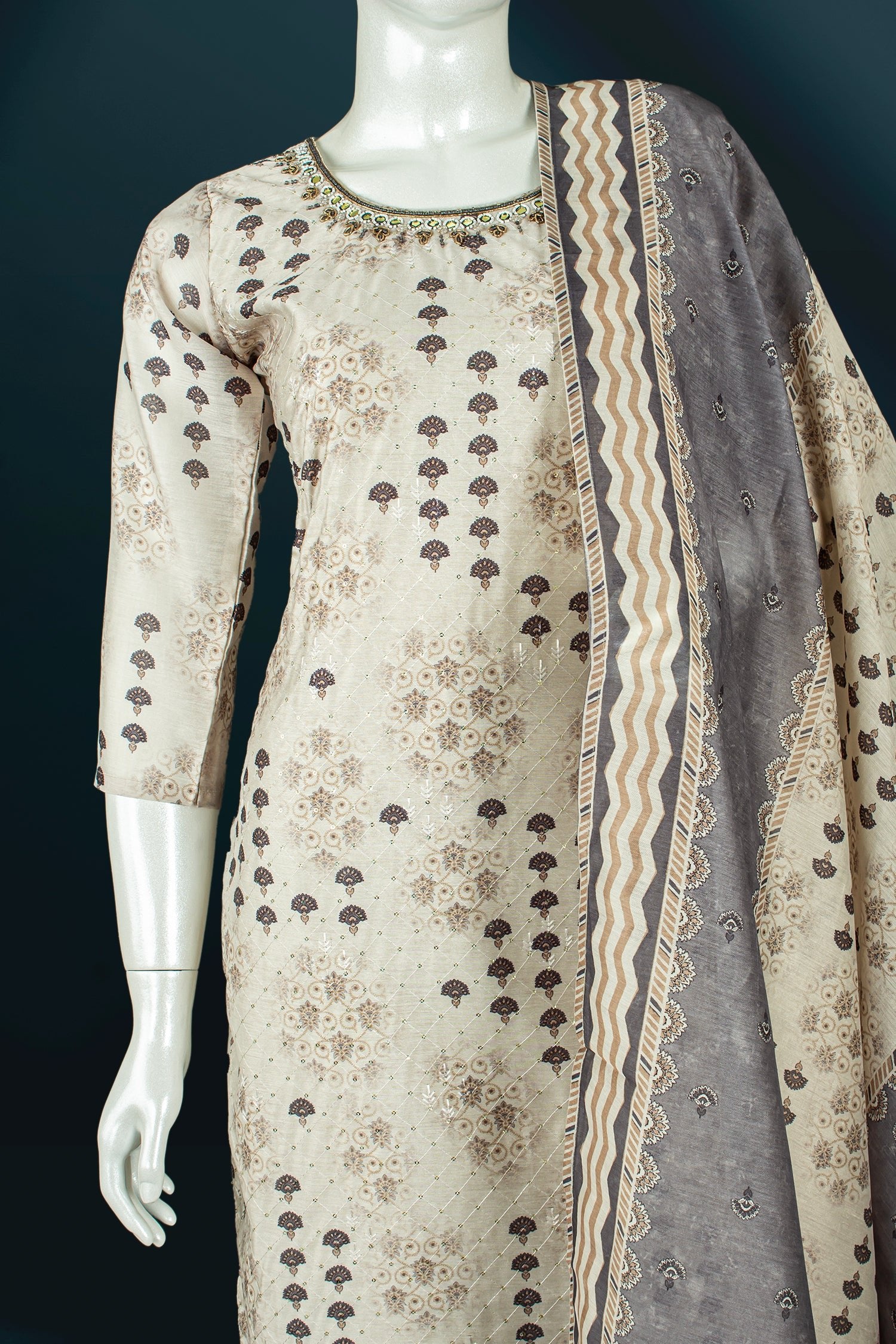 Light Grey Colour Straight Cut Salwar Suit -Salwar Suit- Just Salwars