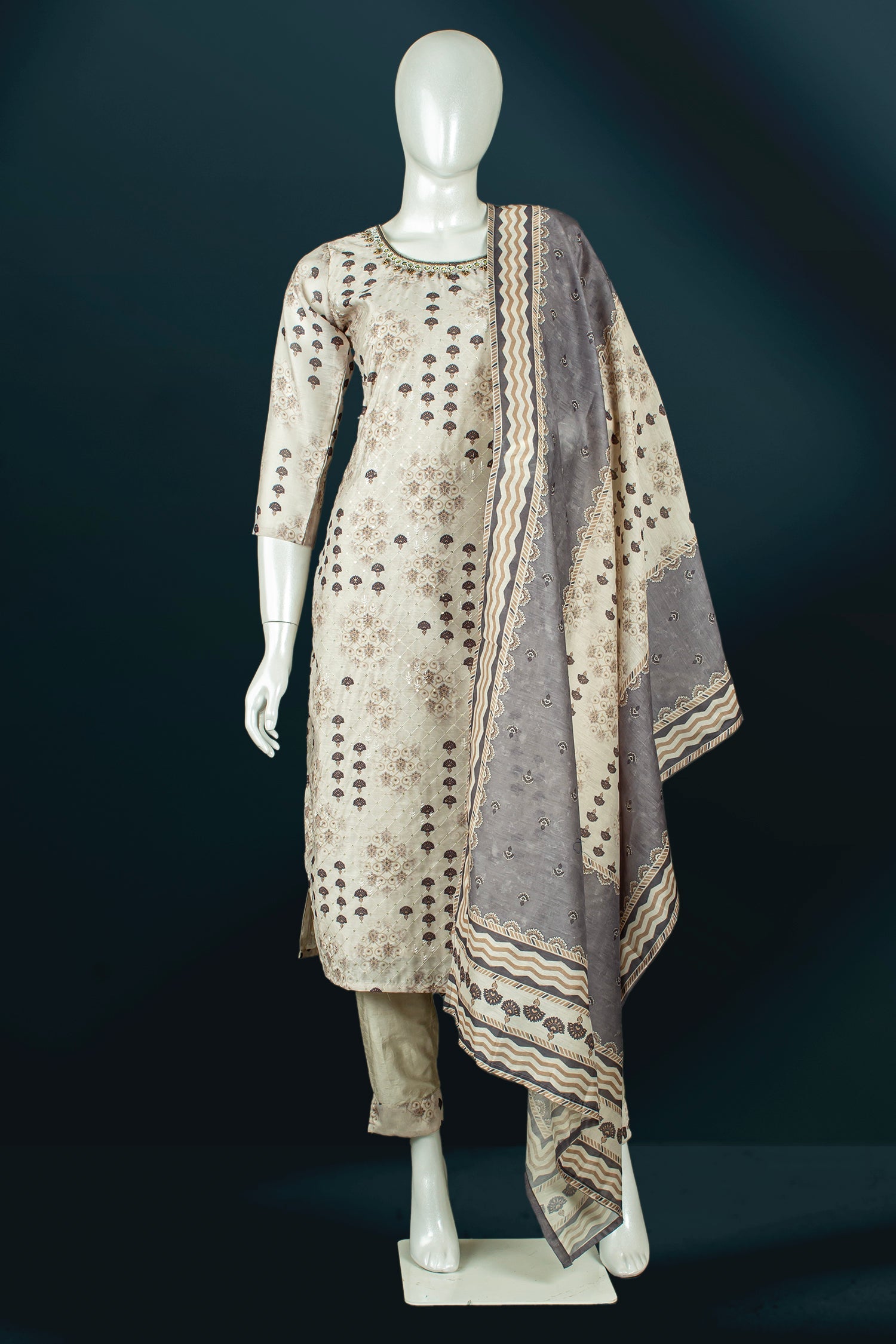 Light Grey Colour Straight Cut Salwar Suit -Salwar Suit- Just Salwars