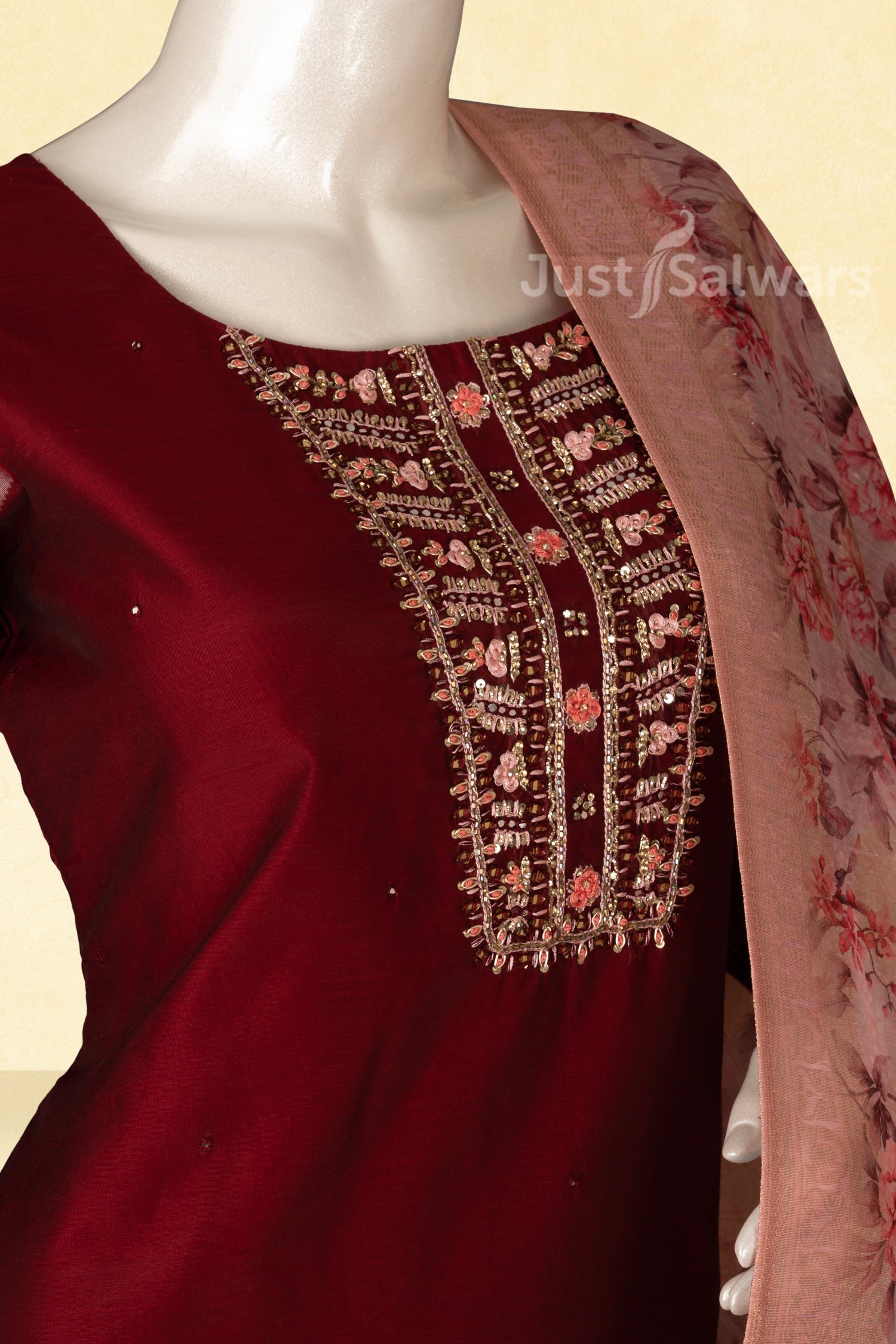 Maroon Colour Straight Cut Salwar Suit -Salwar Suit- Just Salwars