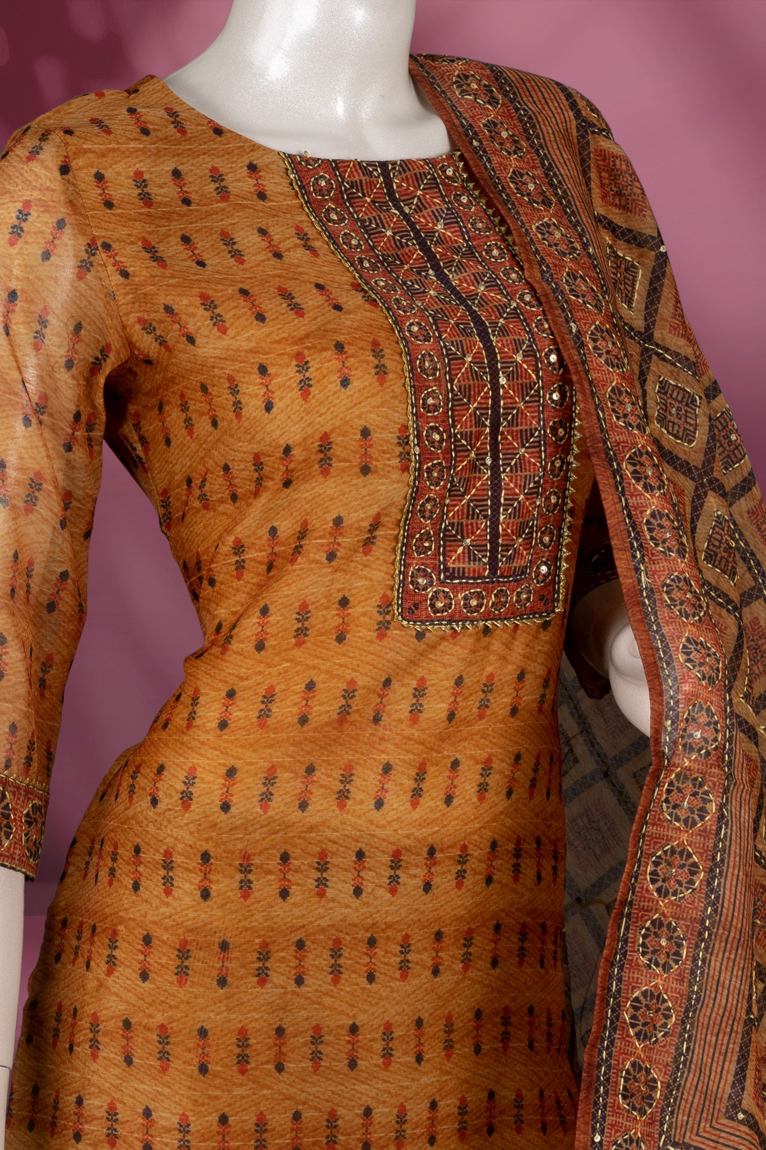 Mustard Colour Muslin Straight Cut Salwar Suit -Salwar Suit- Just Salwars