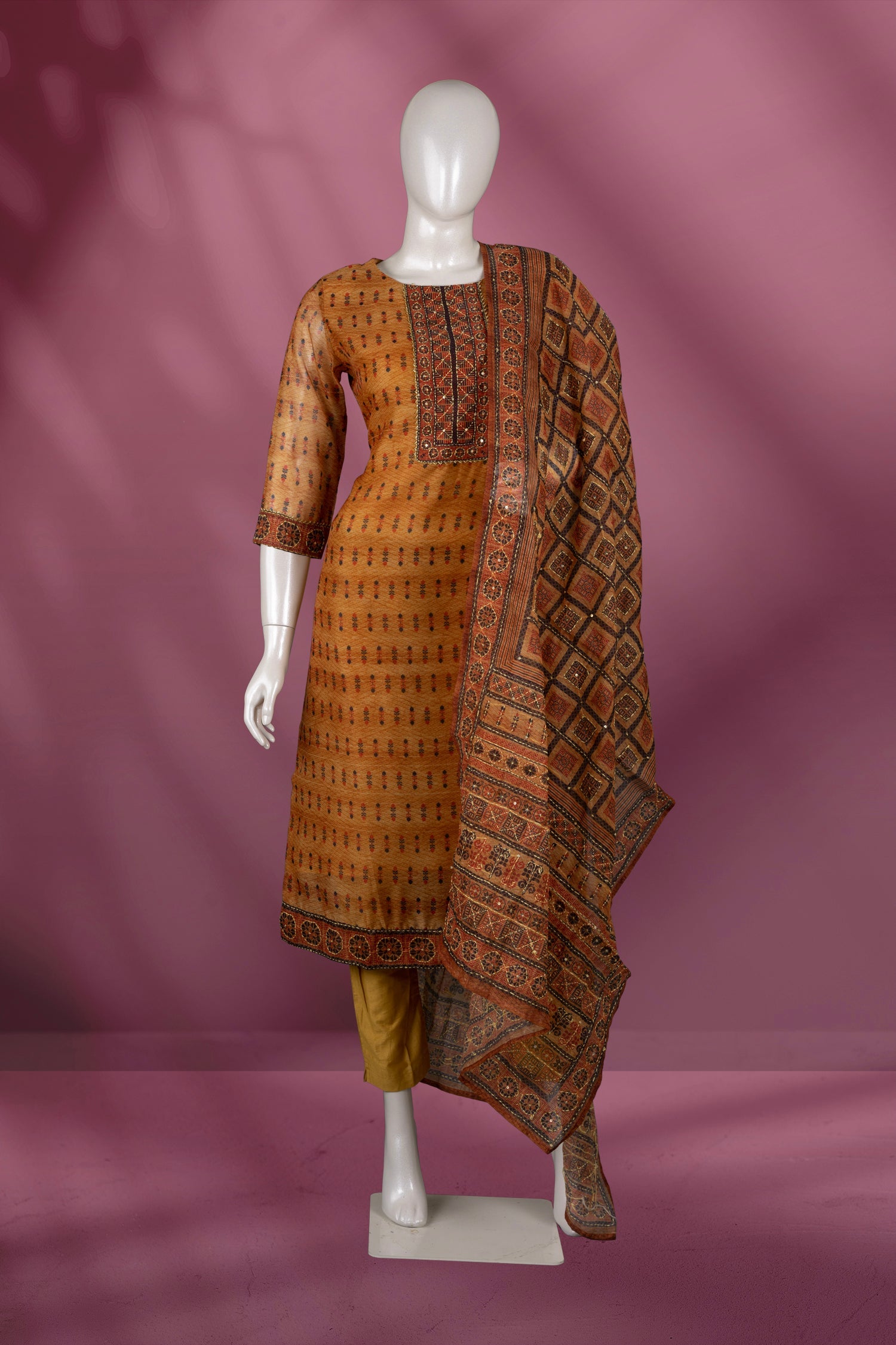 Mustard Colour Muslin Straight Cut Salwar Suit -Salwar Suit- Just Salwars