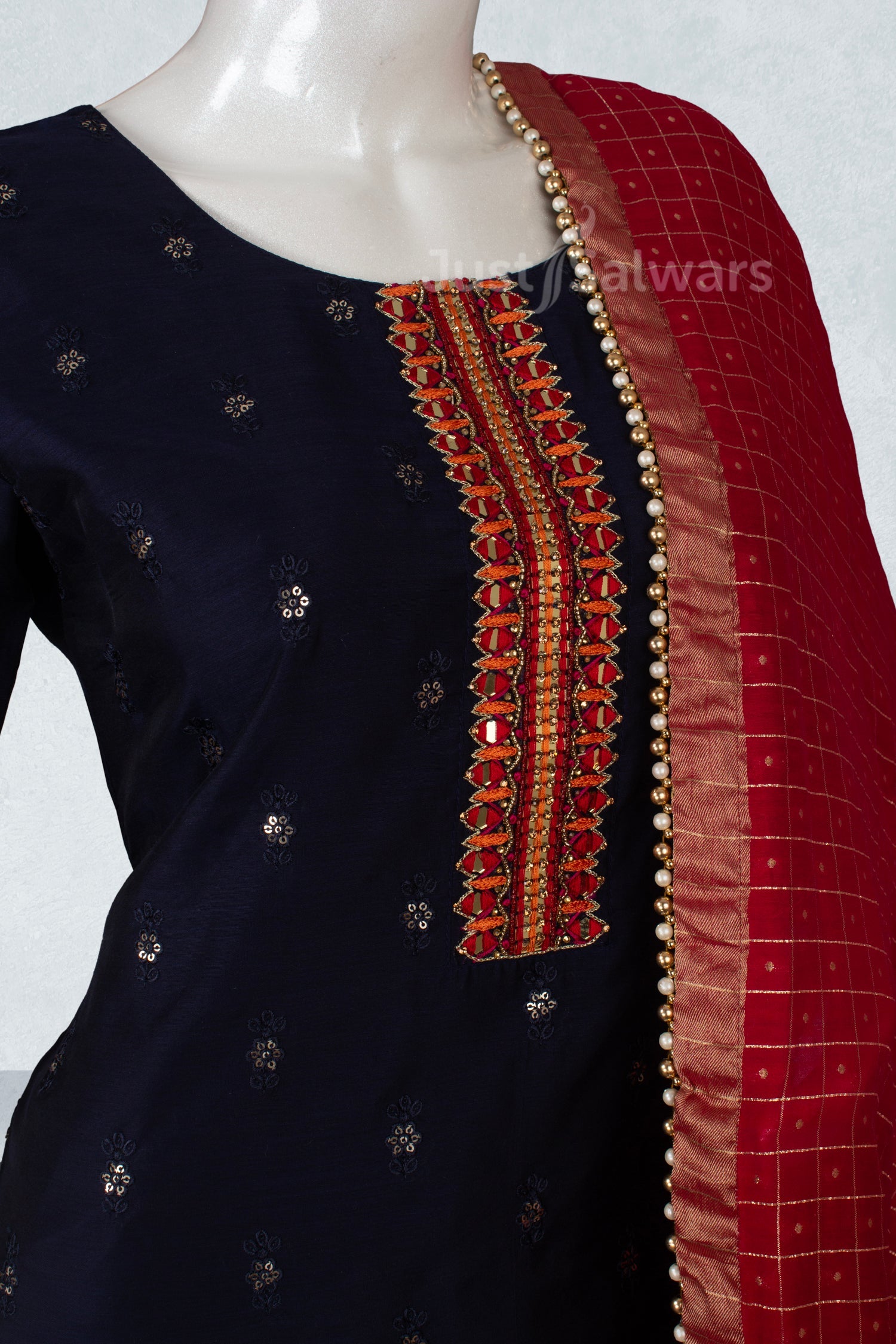Navy Blue Colour Straight Cut Salwar Suit -Salwar Suit- Just Salwars