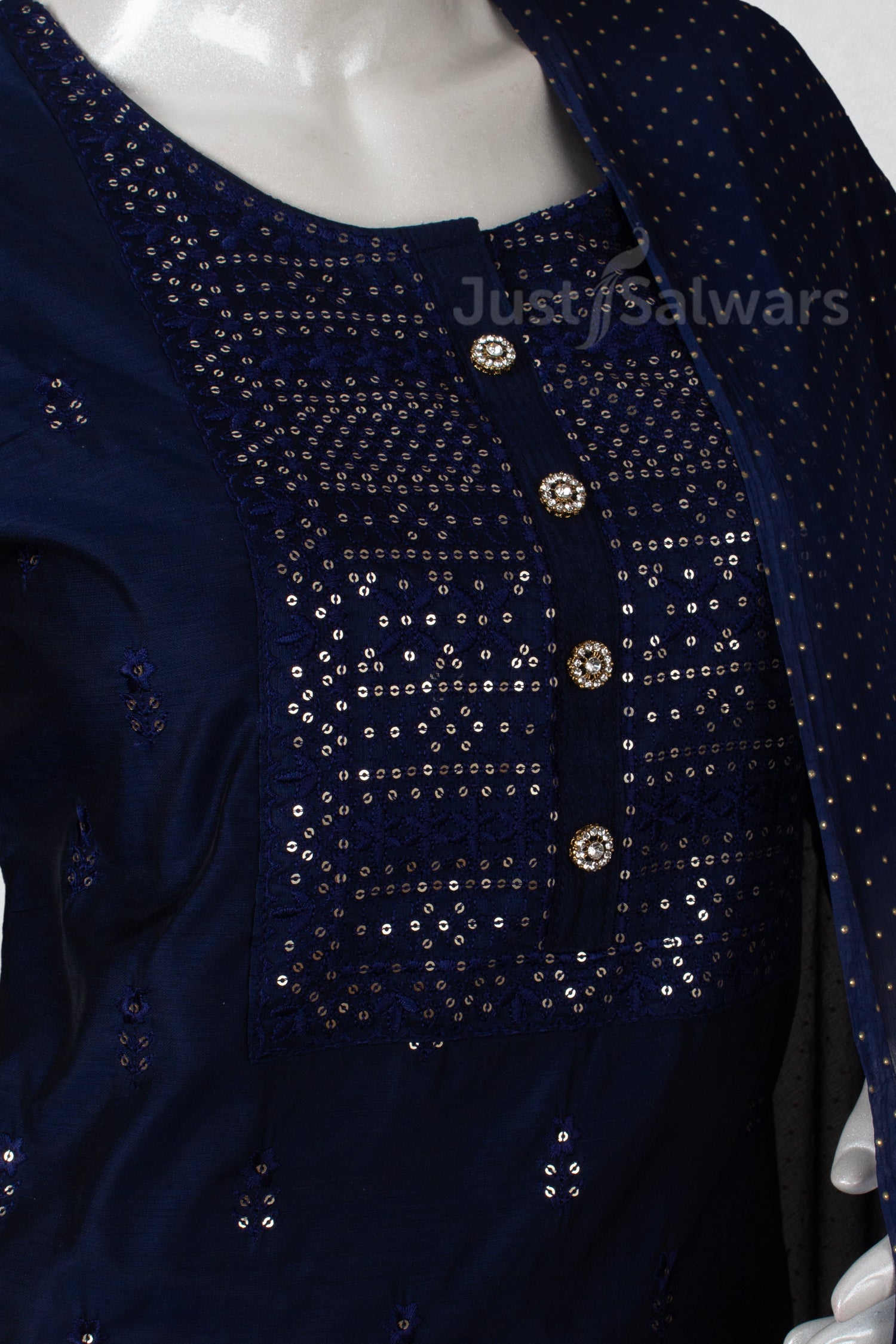 Navy Blue Colour Straight Cut Salwar Suit -Salwar Suit- Just Salwars