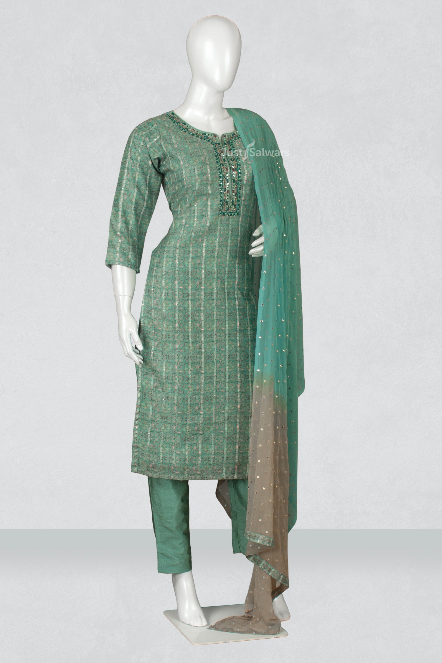 Olive Green Colour Straight Cut Salwar Suit -Salwar Suit- Just Salwars