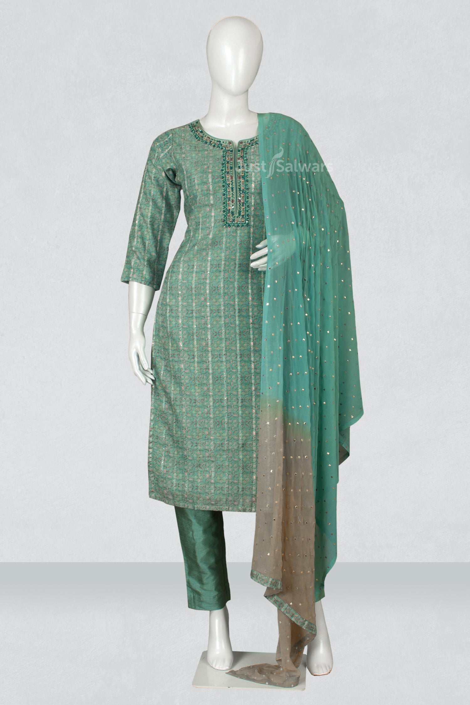 Olive Green Colour Straight Cut Salwar Suit -Salwar Suit- Just Salwars