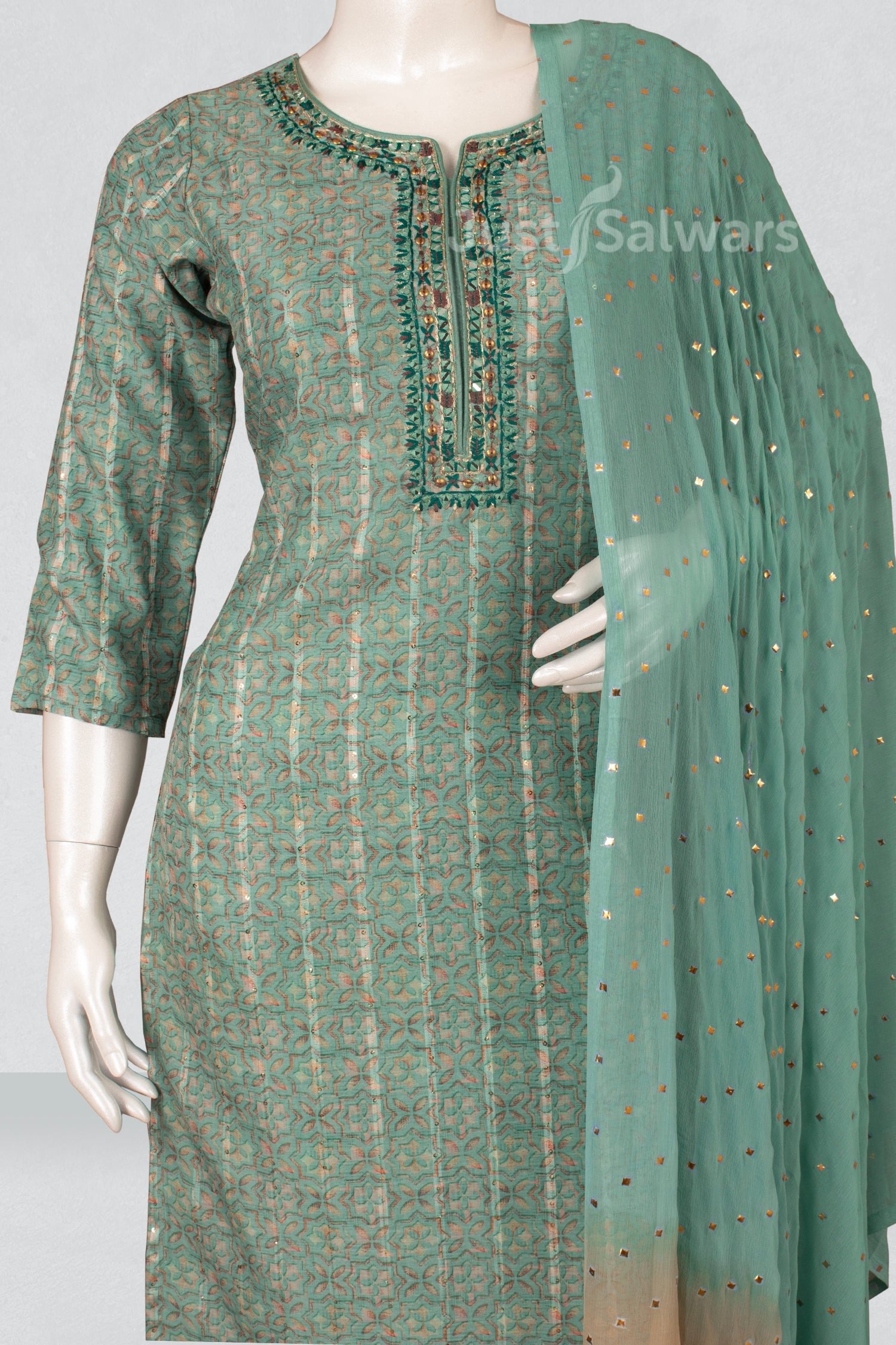 Olive Green Colour Straight Cut Salwar Suit -Salwar Suit- Just Salwars