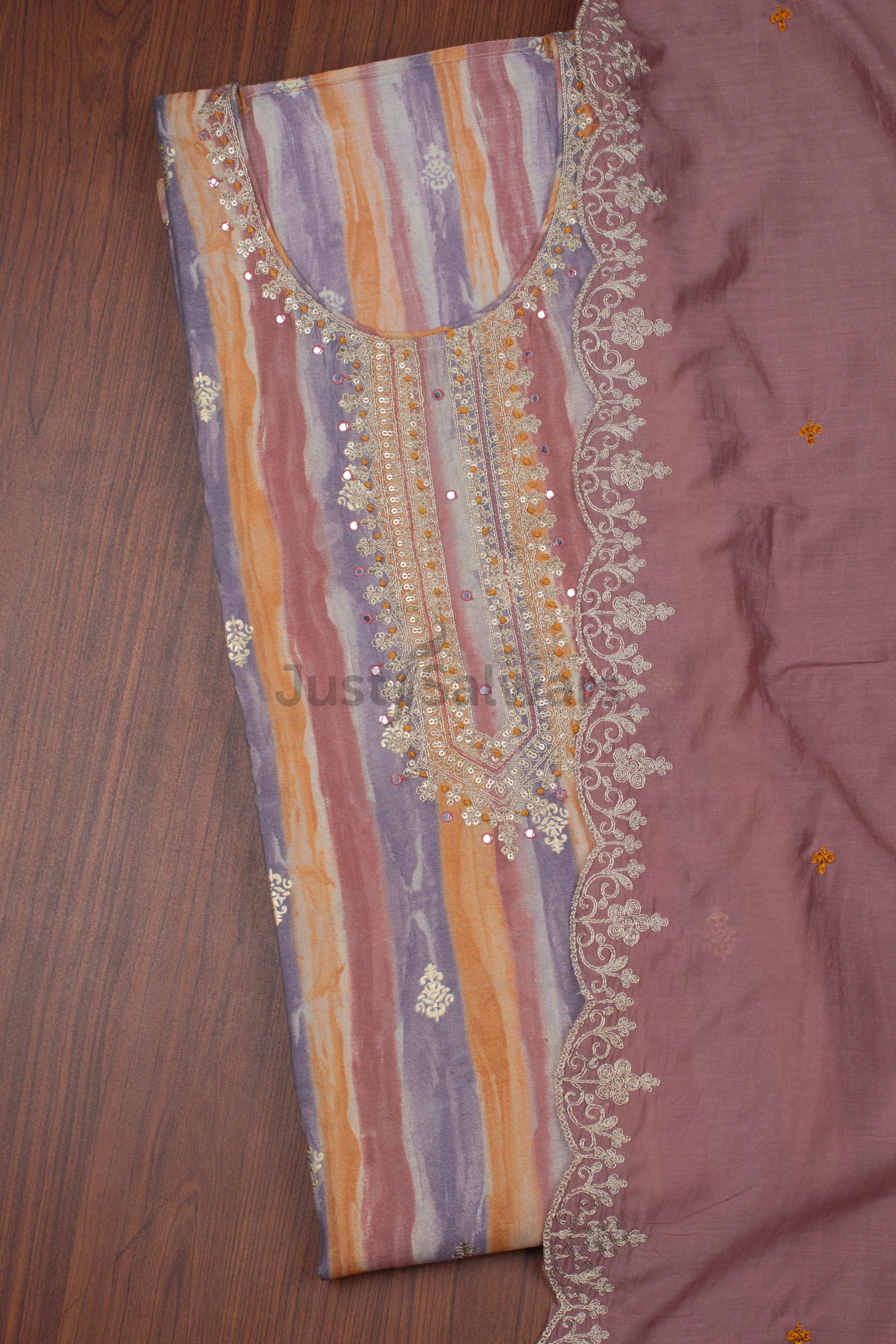 Onion Colour Unstitched Dress Material -Dress Material- Just Salwars