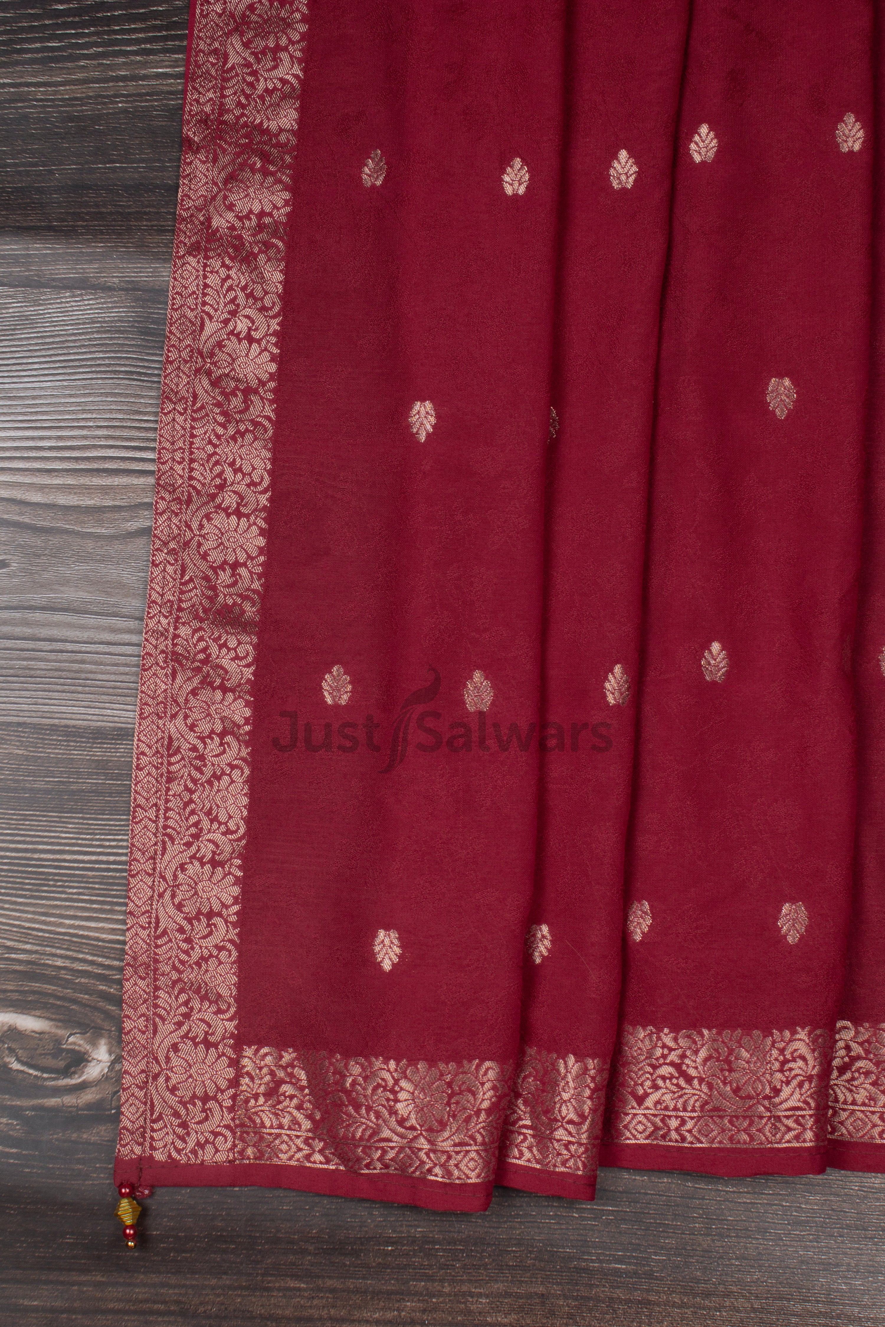 Peach and Red Colour Silk Cotton Unstitched Dress Material -Dress Material- Just Salwars