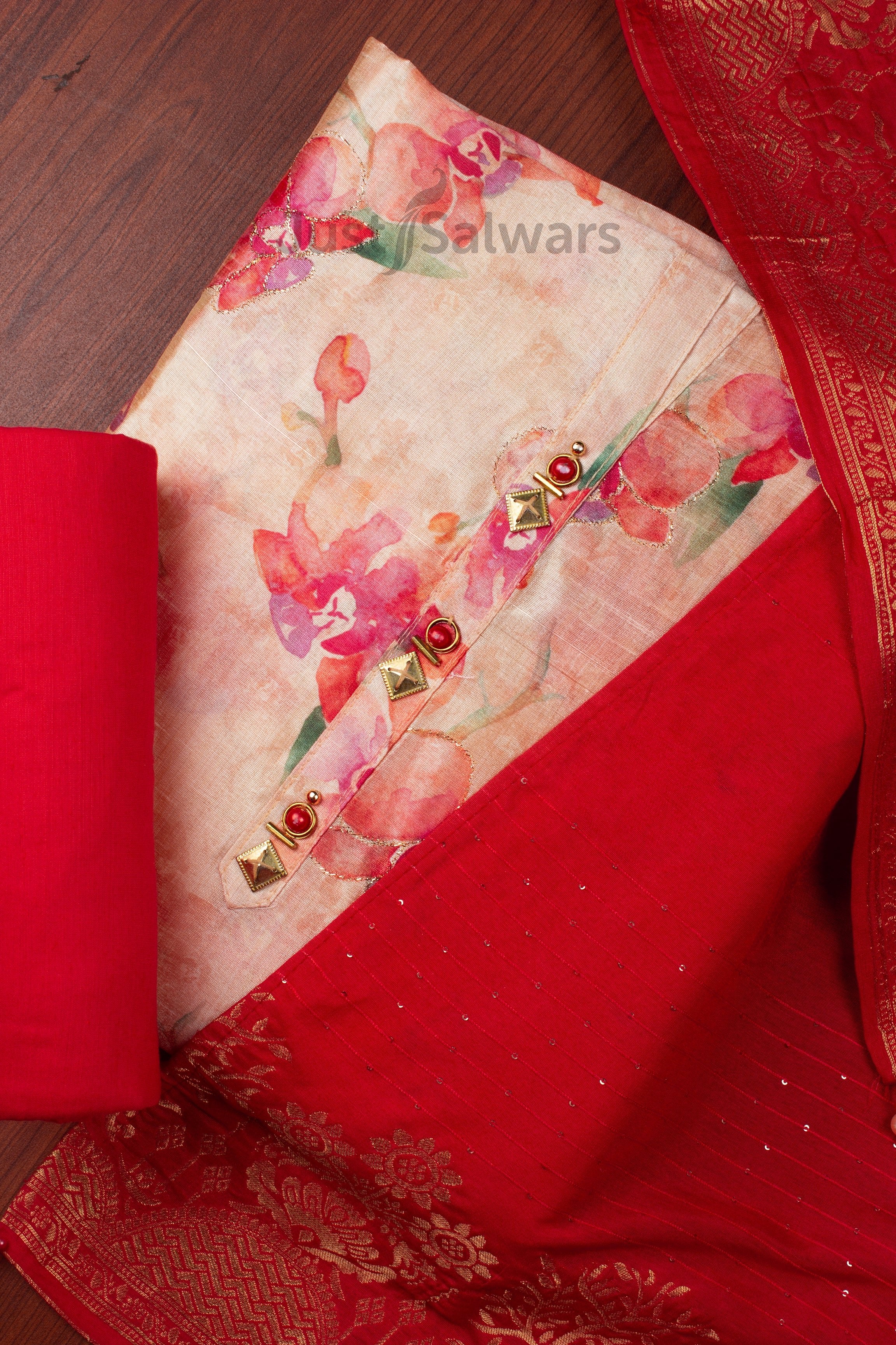 Peach Colour Dress Material -Dress Material- Just Salwars