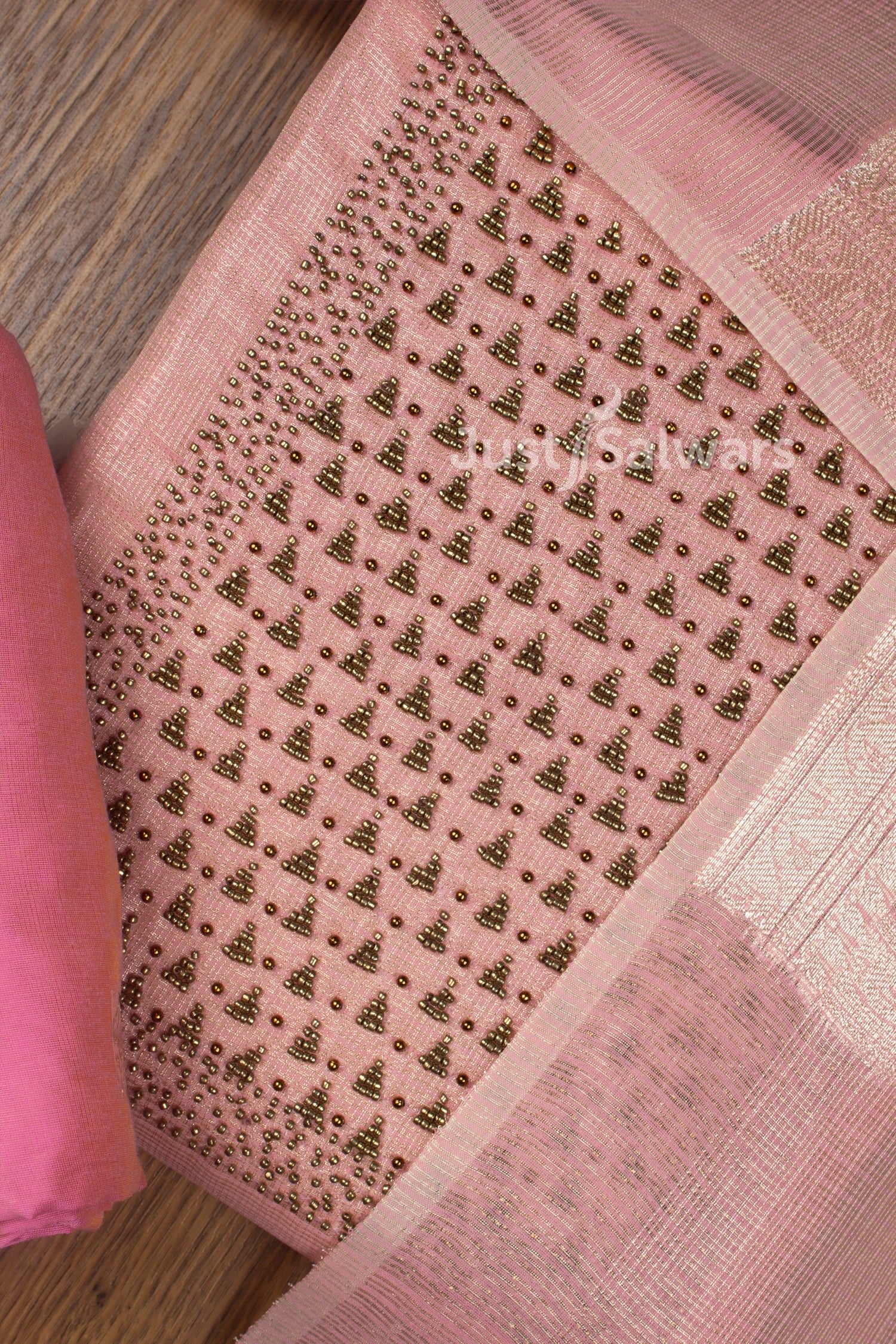 Peach Colour Kota Silk Dress Material -Dress Material- Just Salwars