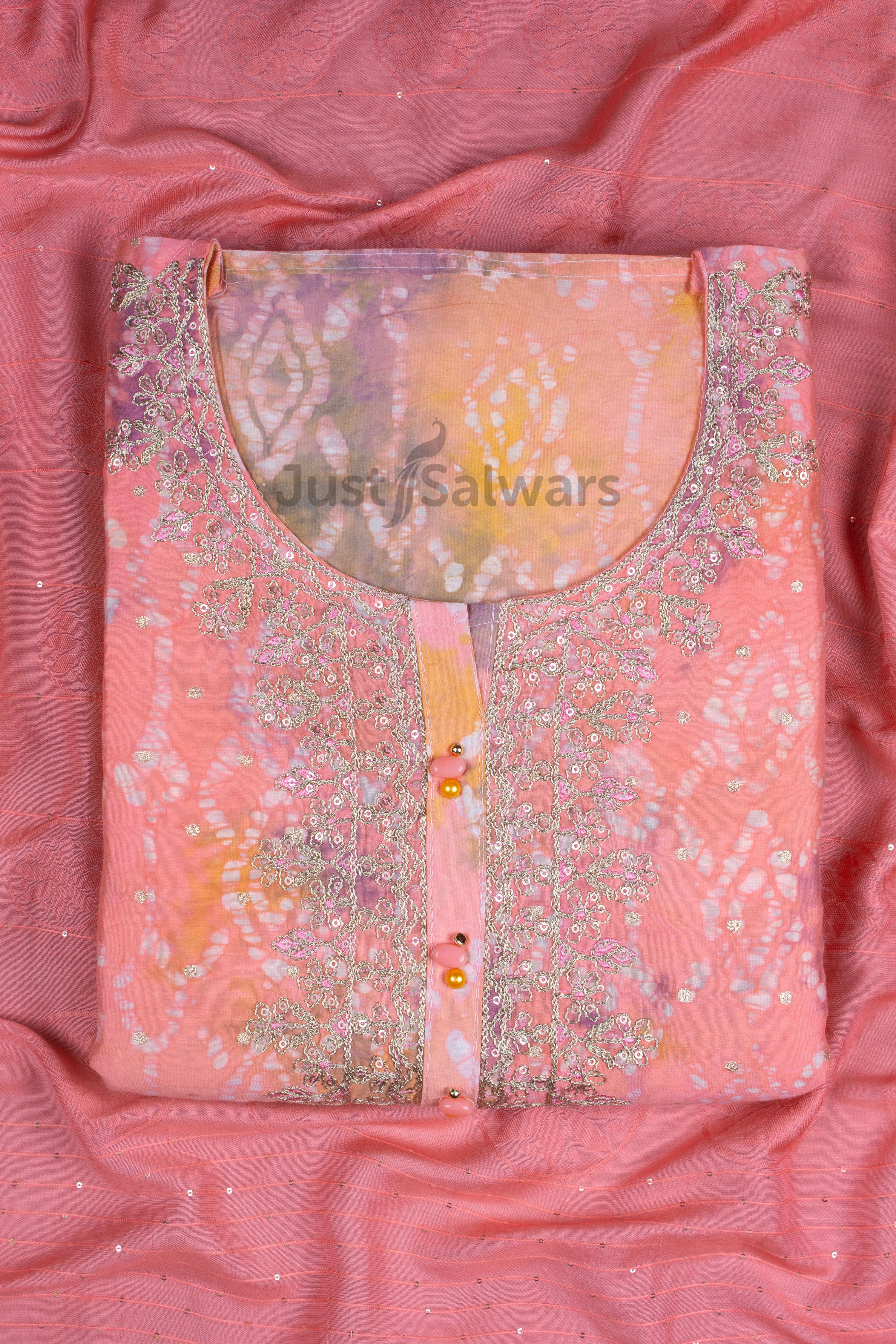 Peach Colour Muslin Dress Material -Dress Material- Just Salwars