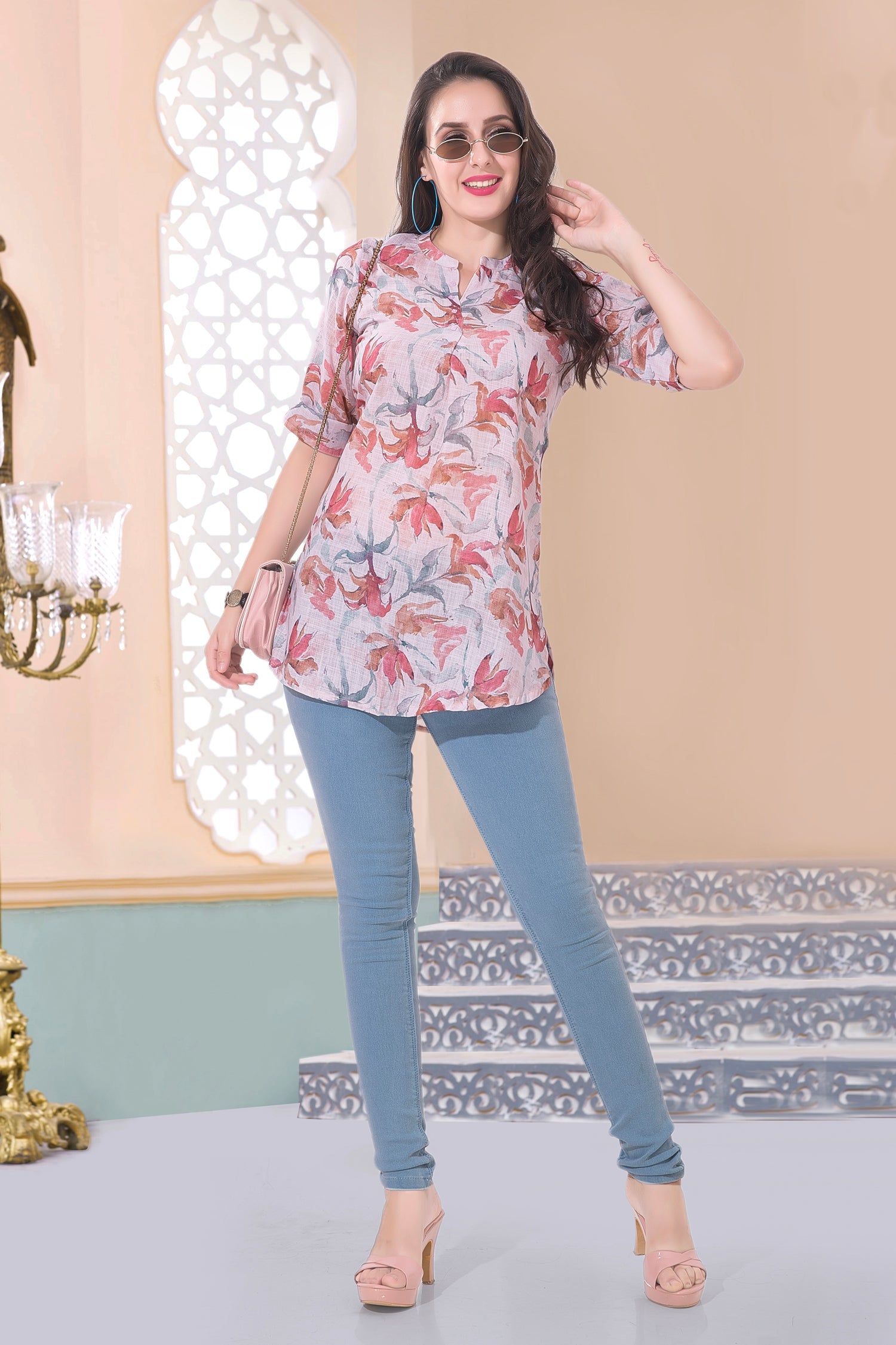 Peach Colour Short Top -Short Tops- Just Salwars