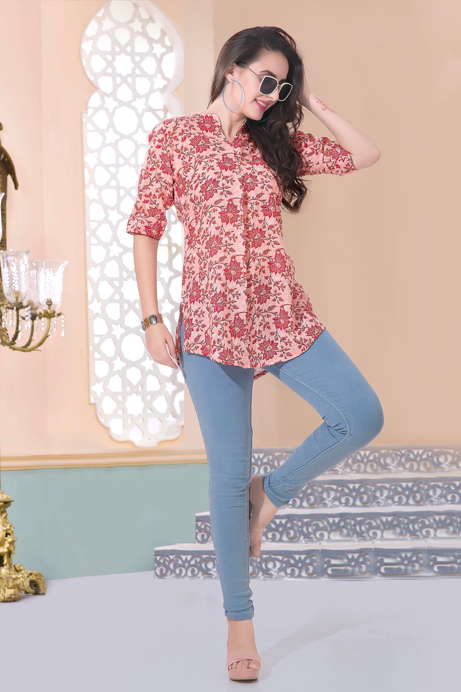 Peach Colour Short Top -Short Tops- Just Salwars
