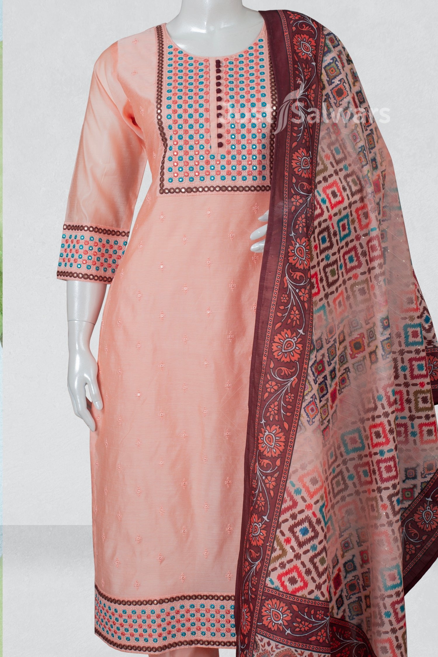 Peach Colour Straight Cut Salwar Suit -Salwar Suit- Just Salwars