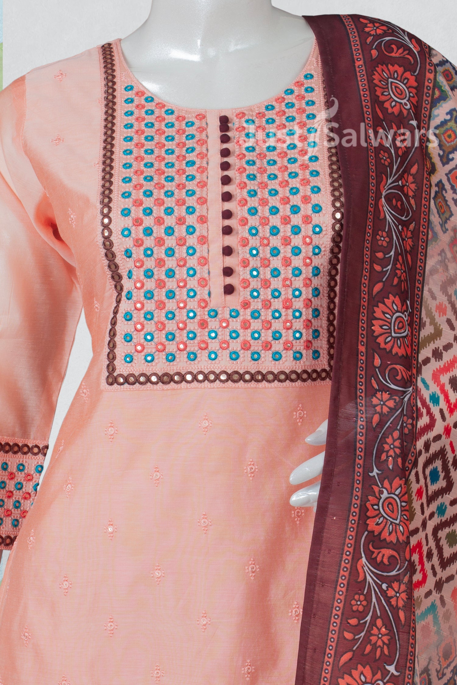 Peach Colour Straight Cut Salwar Suit -Salwar Suit- Just Salwars