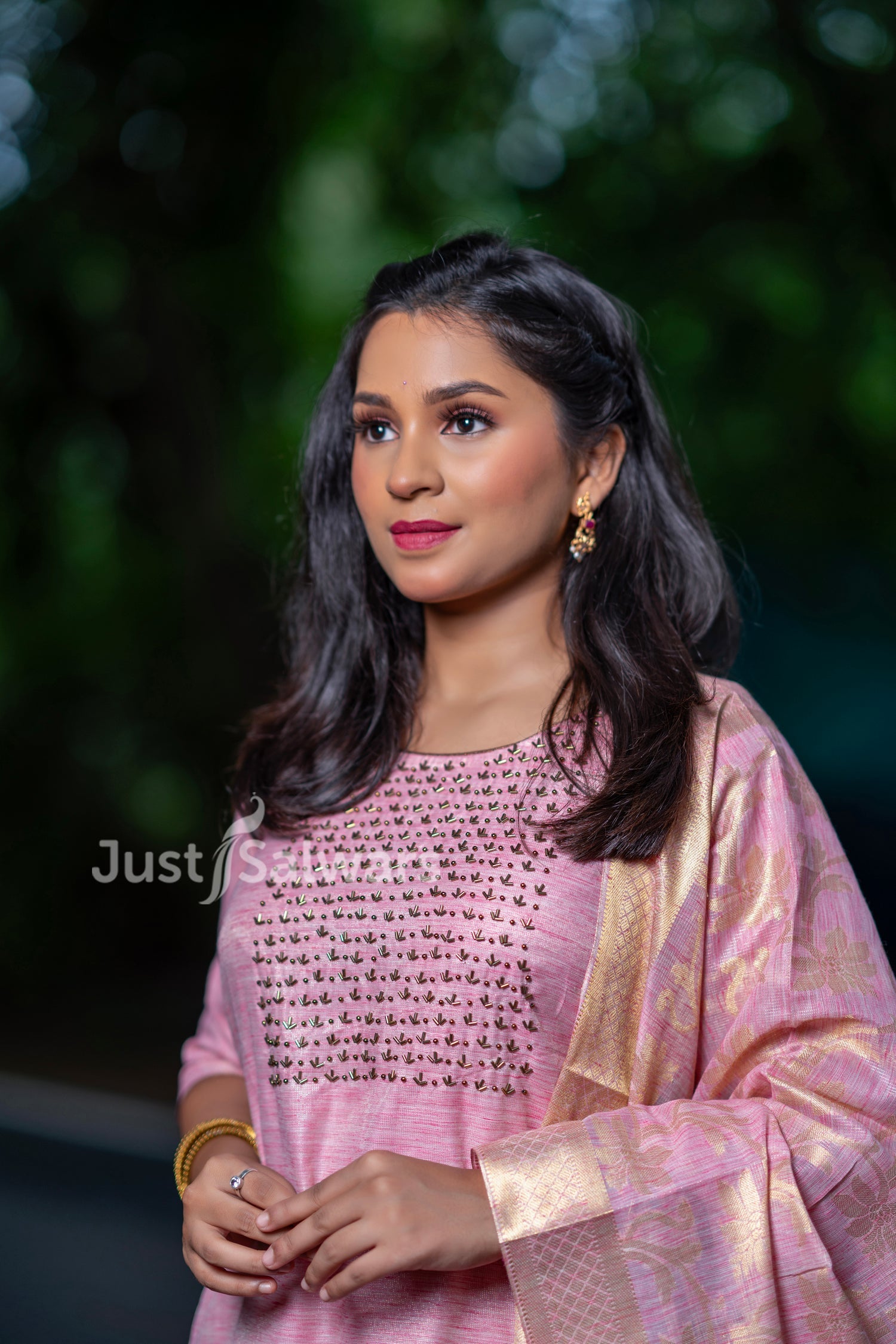Peach Colour Tissue Silk Party Wear Dress Material -Dress Material- Just Salwars