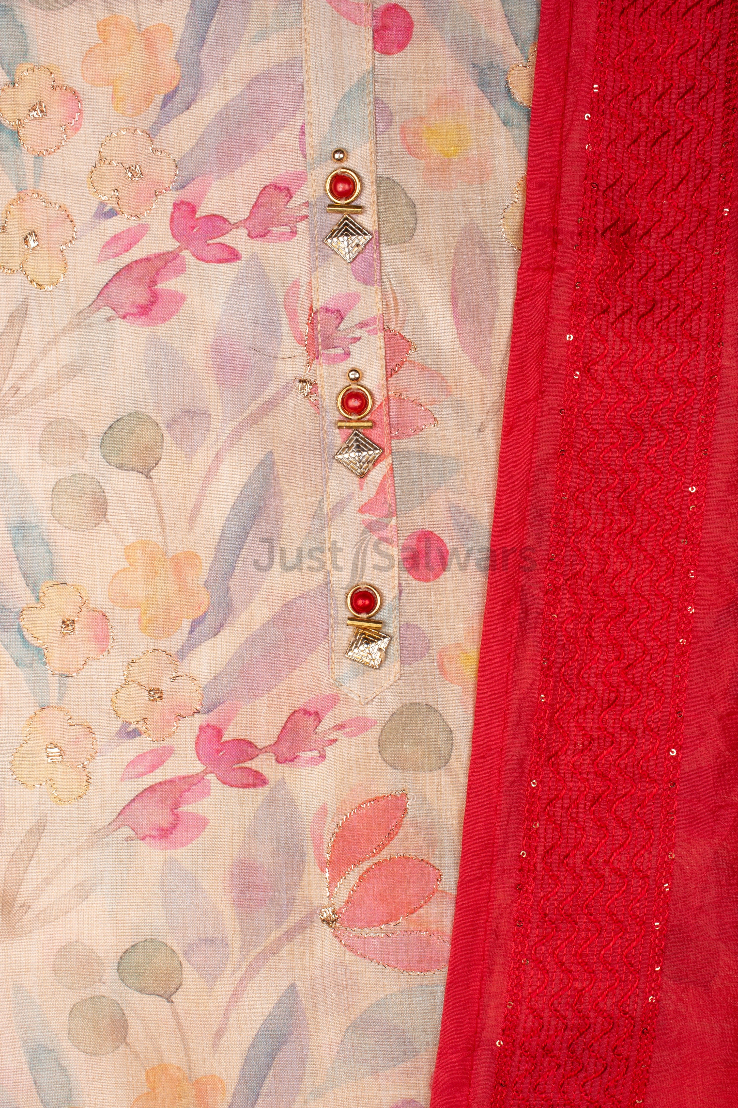 Peach Colour Unstitched Dress Material -Dress Material- Just Salwars