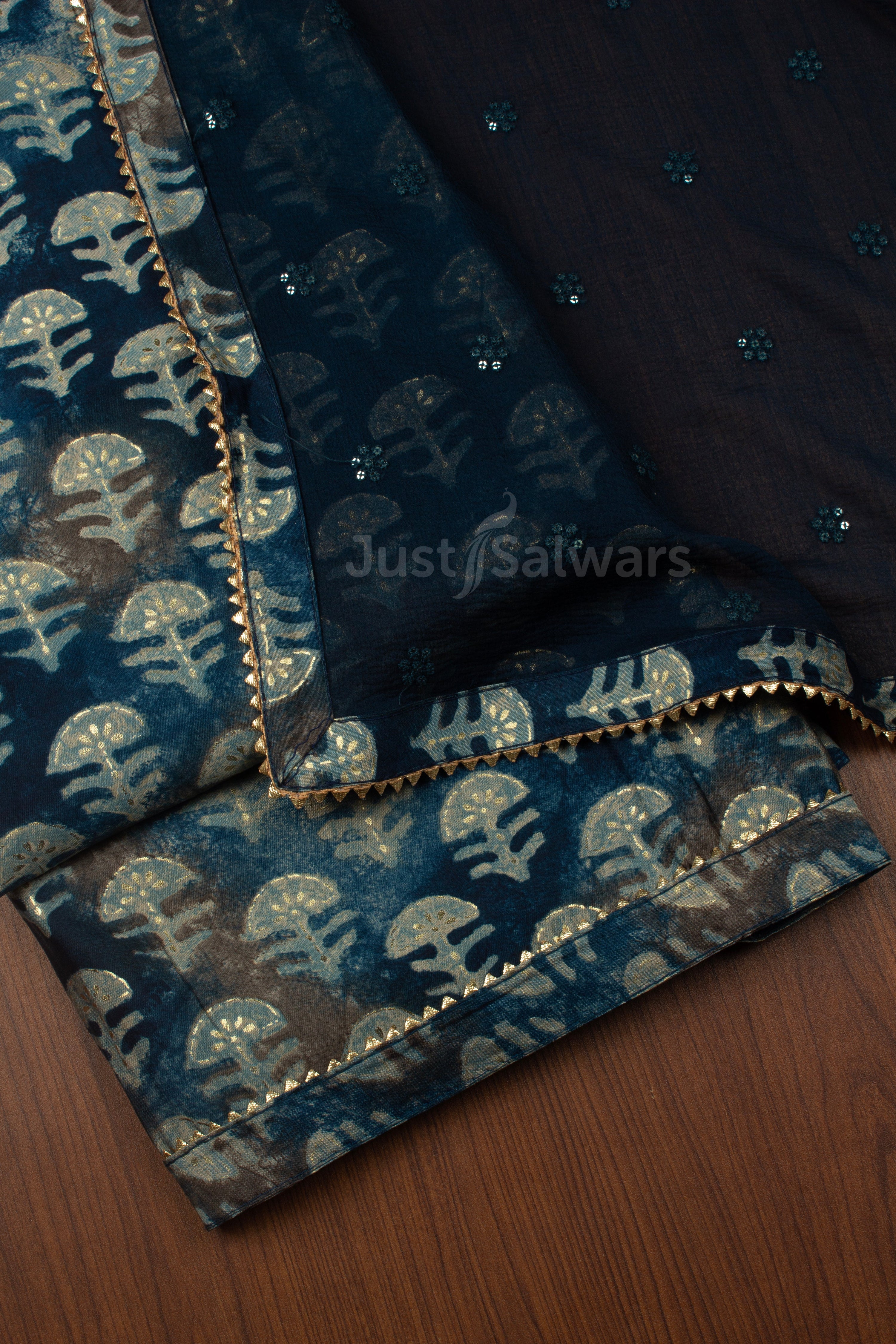 Peacock Blue Colour Unstitched Dress Material -Dress Material- Just Salwars