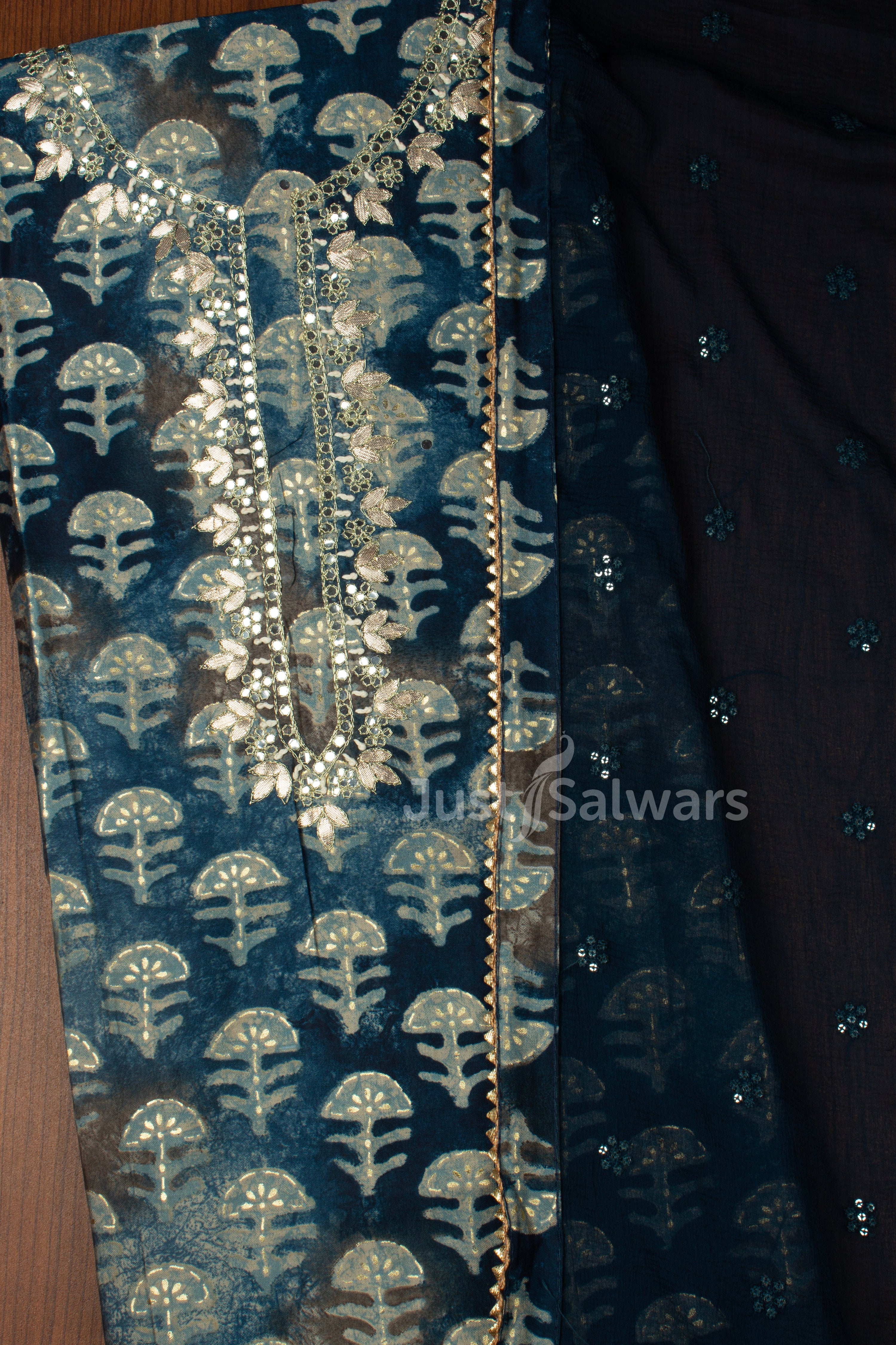 Peacock Blue Colour Unstitched Dress Material -Dress Material- Just Salwars